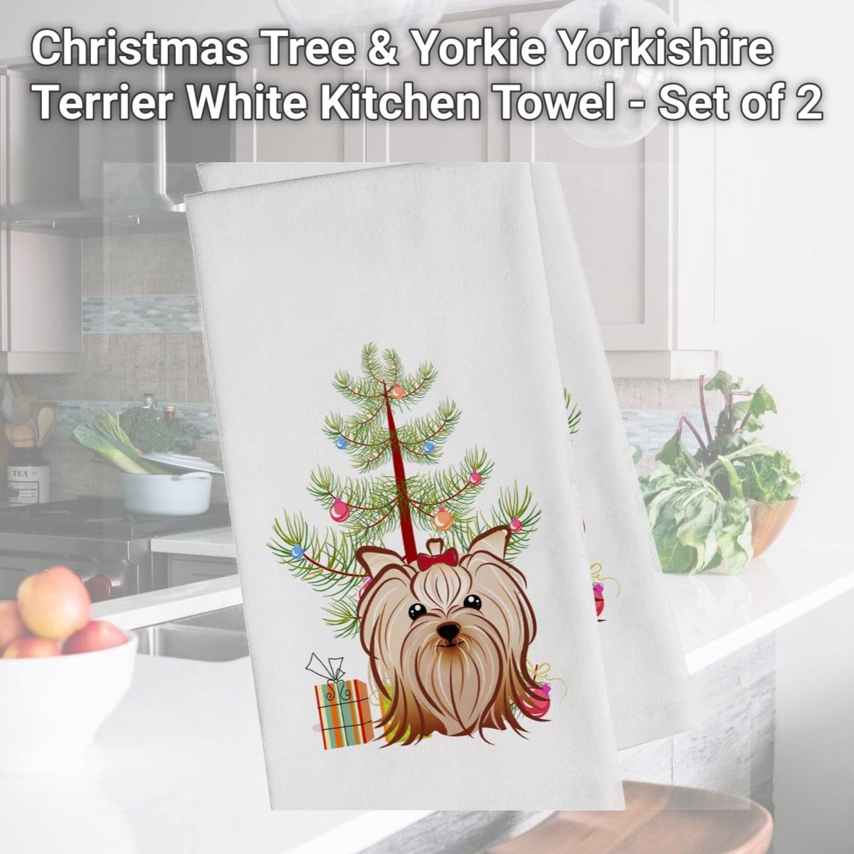Picture of Carolines Treasures BB1576WTKT Christmas Tree & Yorkie Yorkishire Terrier White Kitchen Towel - Set of 2