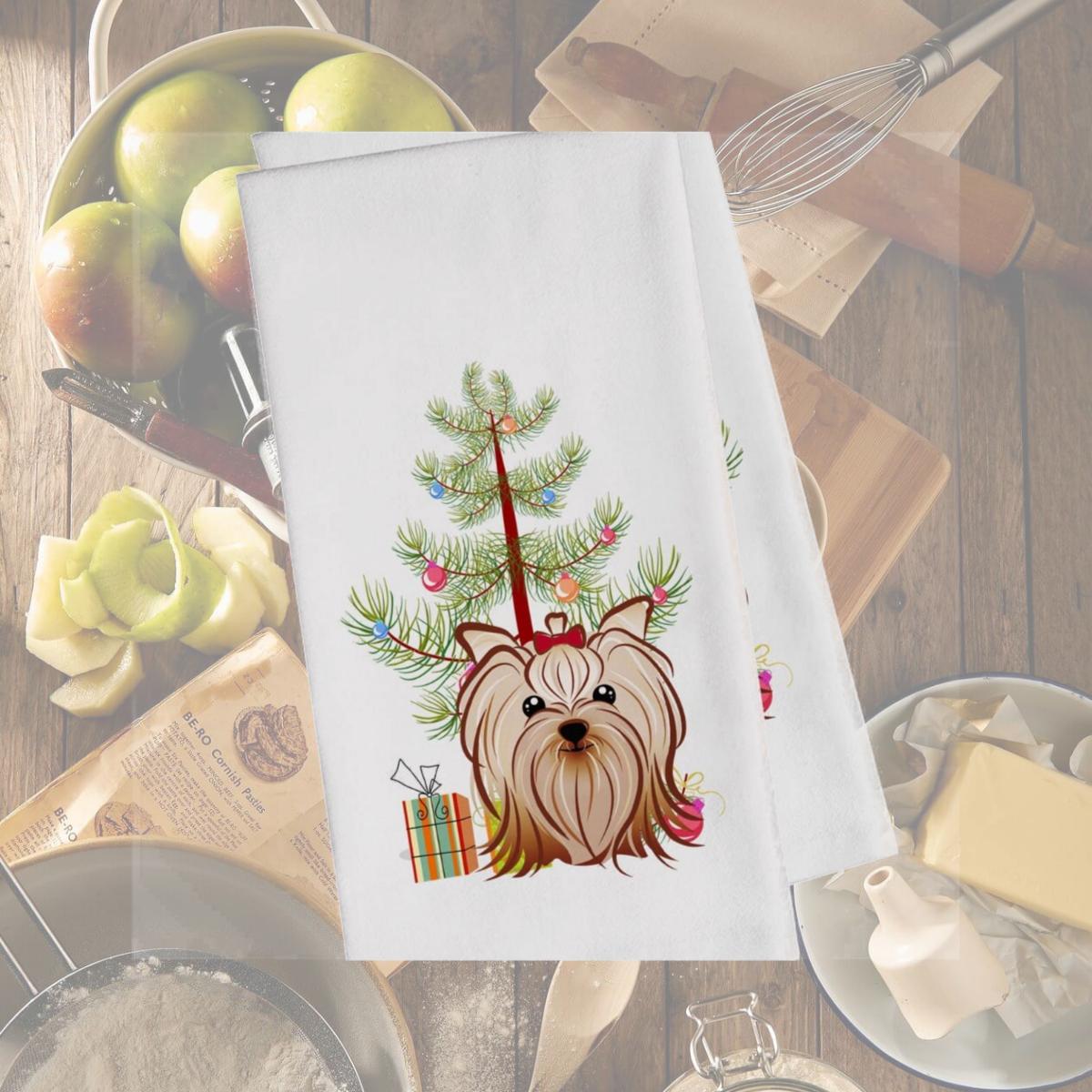 Picture of Carolines Treasures BB1576WTKT Christmas Tree & Yorkie Yorkishire Terrier White Kitchen Towel - Set of 2