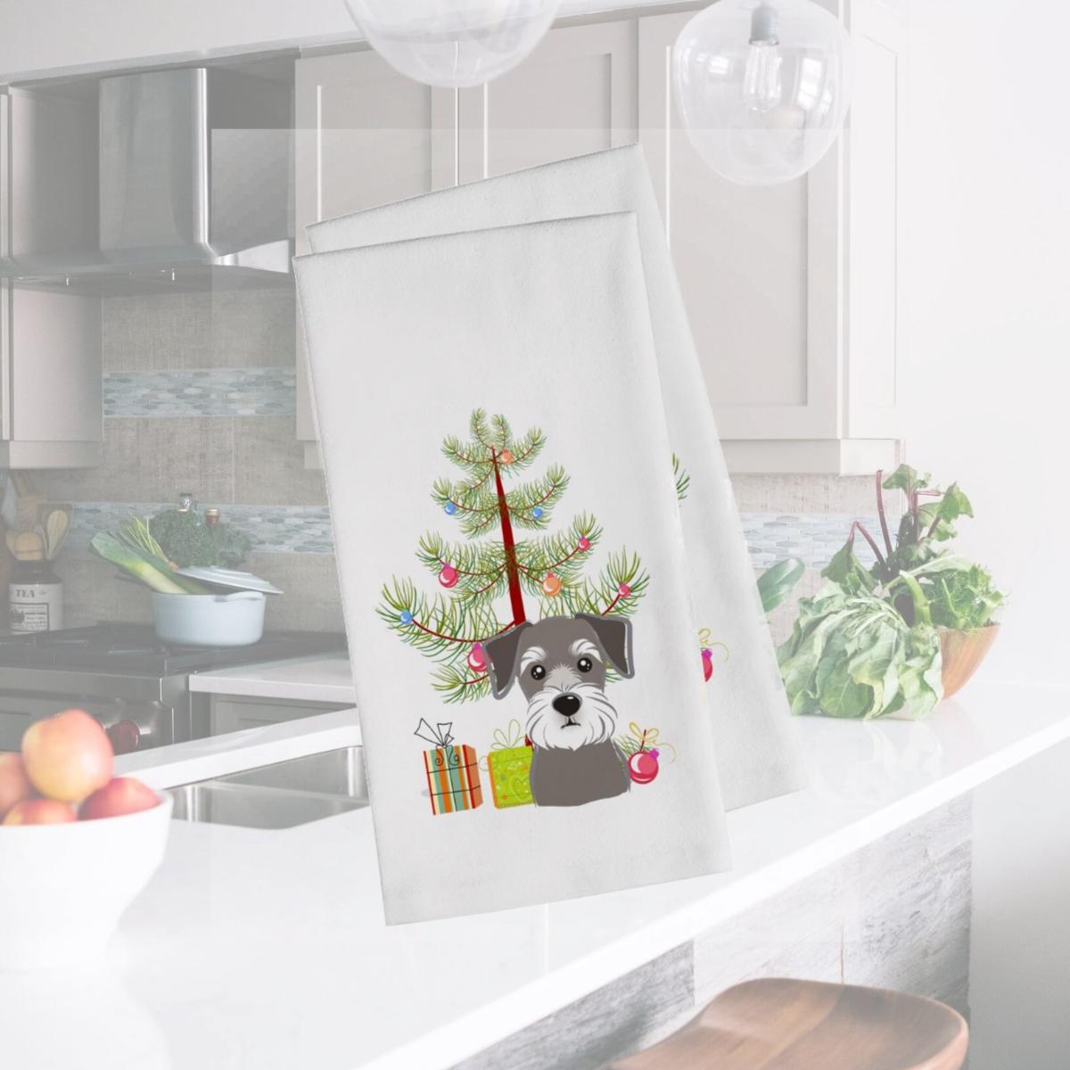 Picture of Carolines Treasures BB1578WTKT Christmas Tree & Schnauzer White Kitchen Towel - Set of 2