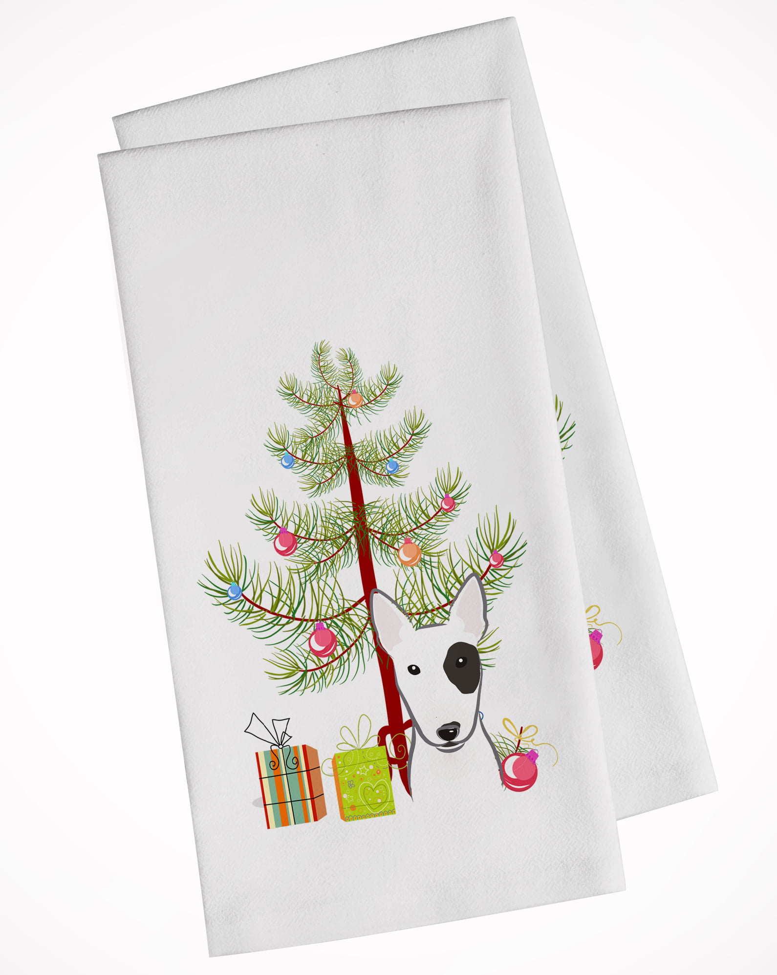 Bb1581wtkt Christmas Tree & Bull Terrier White Kitchen Towel - Set Of 2