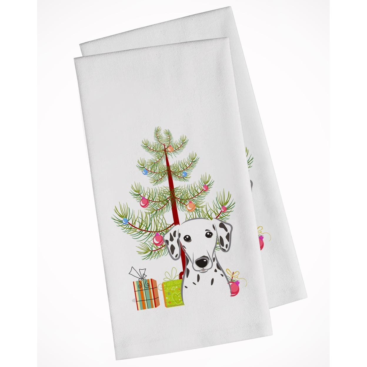 Bb1582wtkt Christmas Tree & Dalmatian White Kitchen Towel - Set Of 2