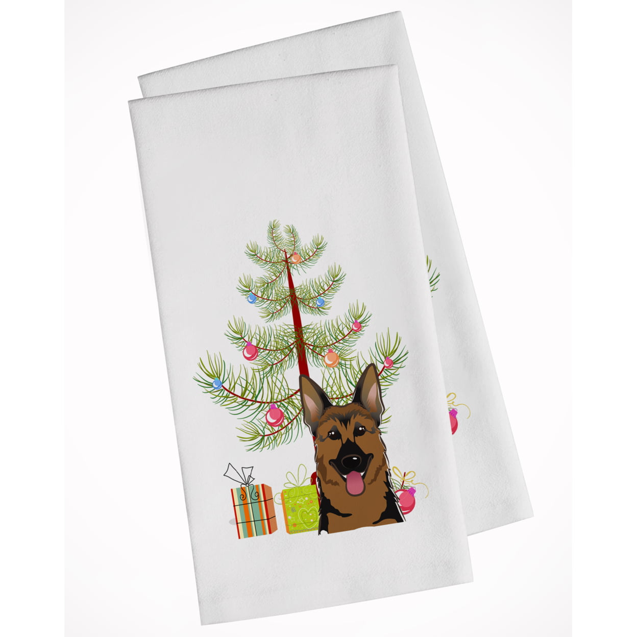 Bb1583wtkt Christmas Tree & German Shepherd White Kitchen Towel - Set Of 2