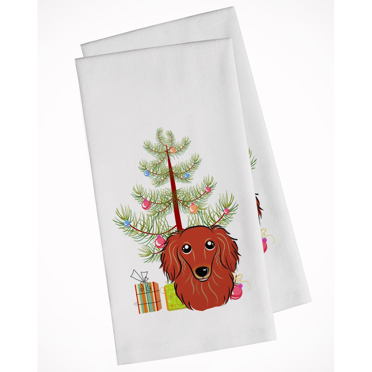 Bb1586wtkt Christmas Tree & Longhair Red Dachshund White Kitchen Towel - Set Of 2