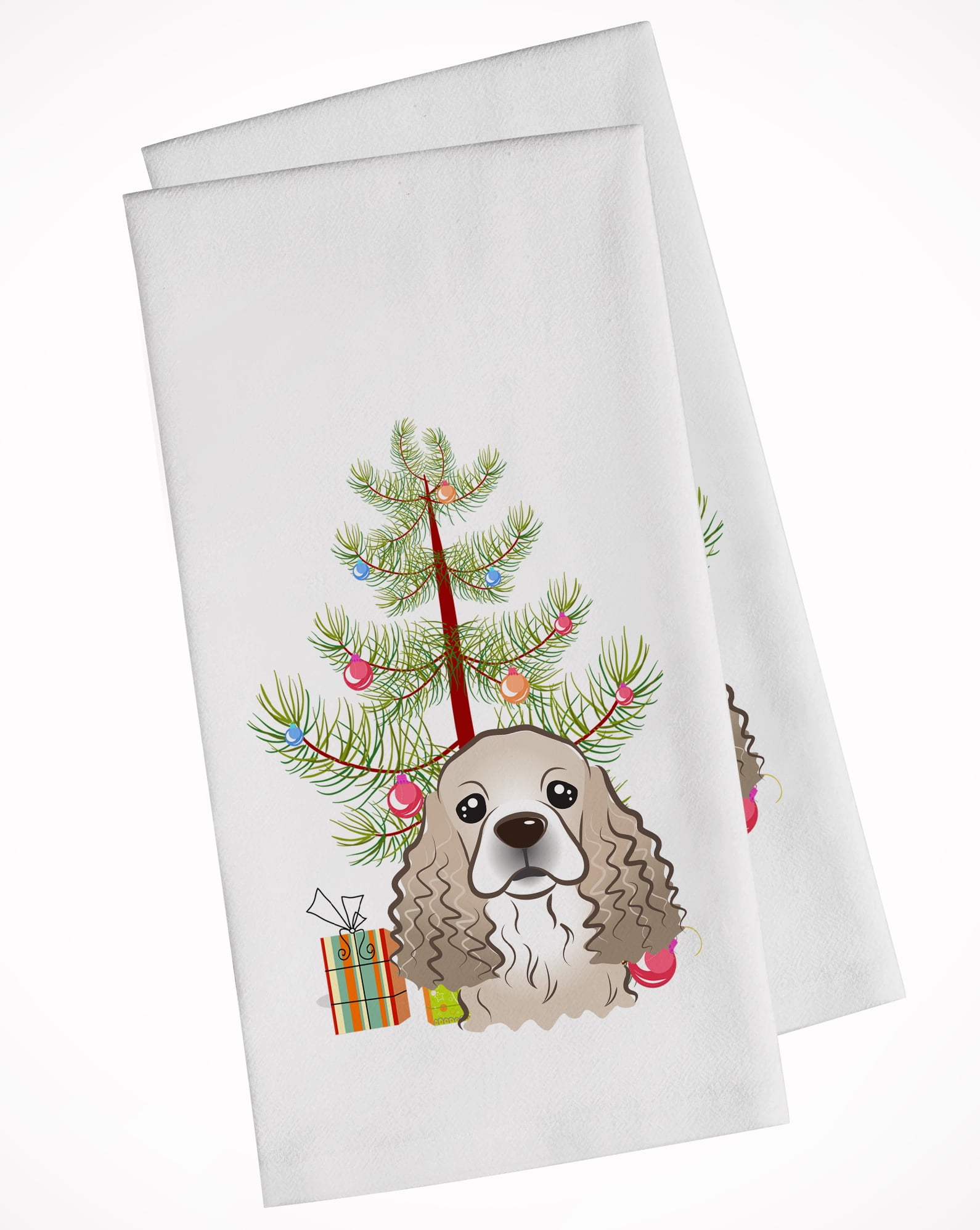 Bb1588wtkt Christmas Tree & Cocker Spaniel White Kitchen Towel - Set Of 2