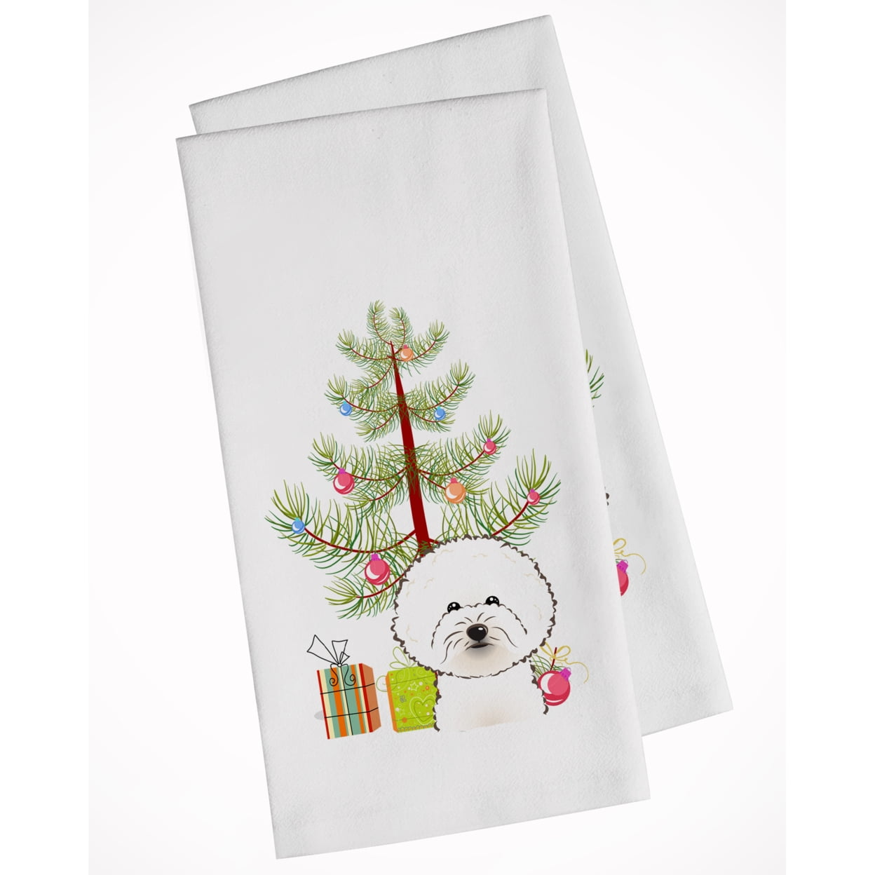 Bb1589wtkt Christmas Tree & Bichon Frise White Kitchen Towel - Set Of 2