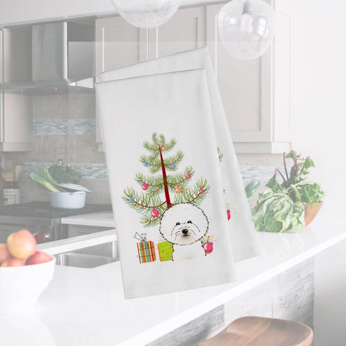 Picture of Carolines Treasures BB1589WTKT Christmas Tree & Bichon Frise White Kitchen Towel - Set of 2