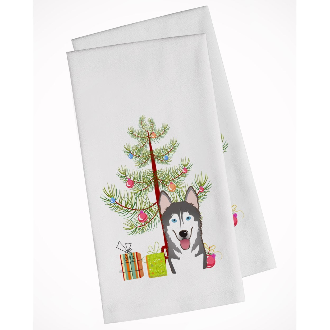 Bb1590wtkt Christmas Tree & Alaskan Malamute White Kitchen Towel - Set Of 2