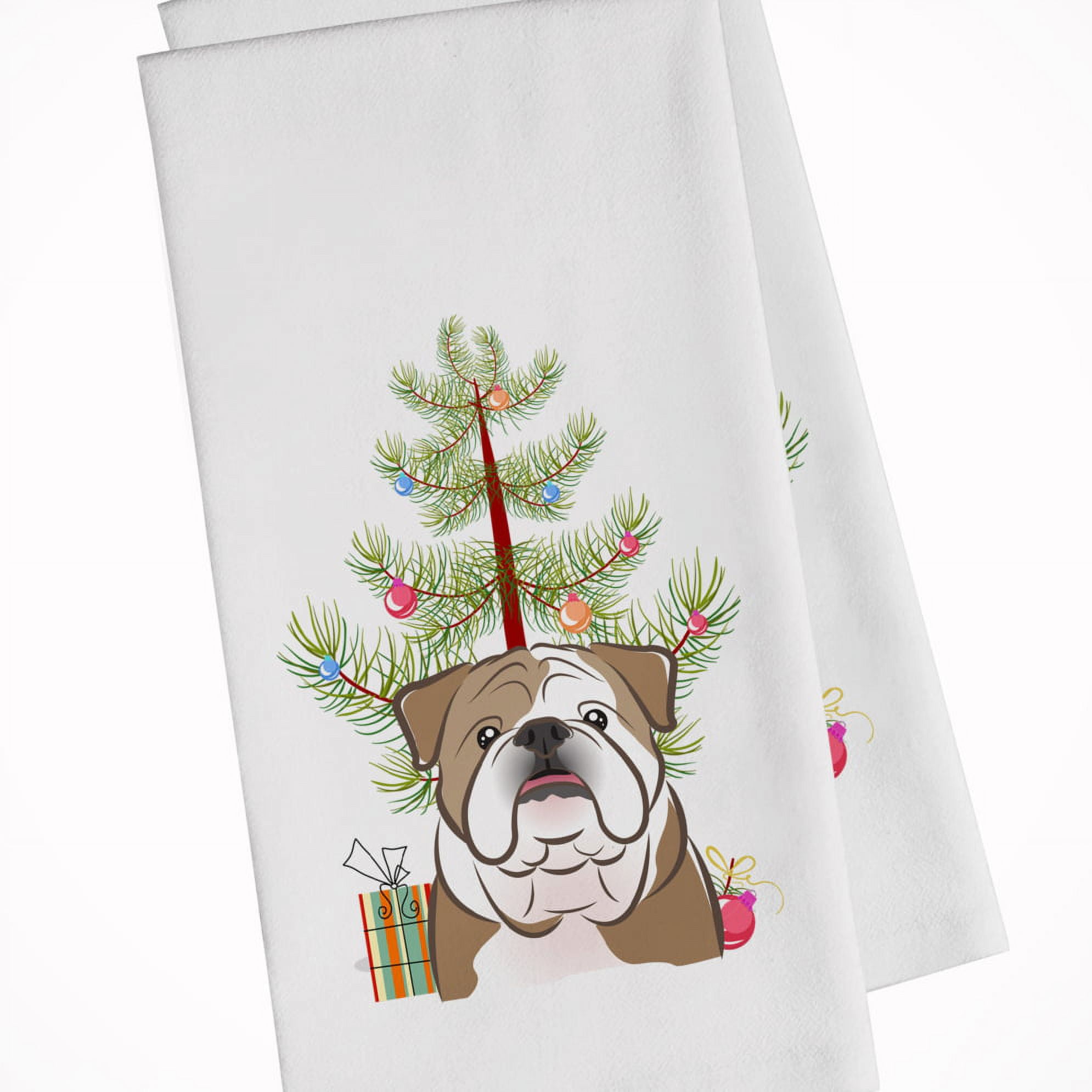 Bb1591wtkt Christmas Tree & English Bulldog White Kitchen Towel - Set Of 2