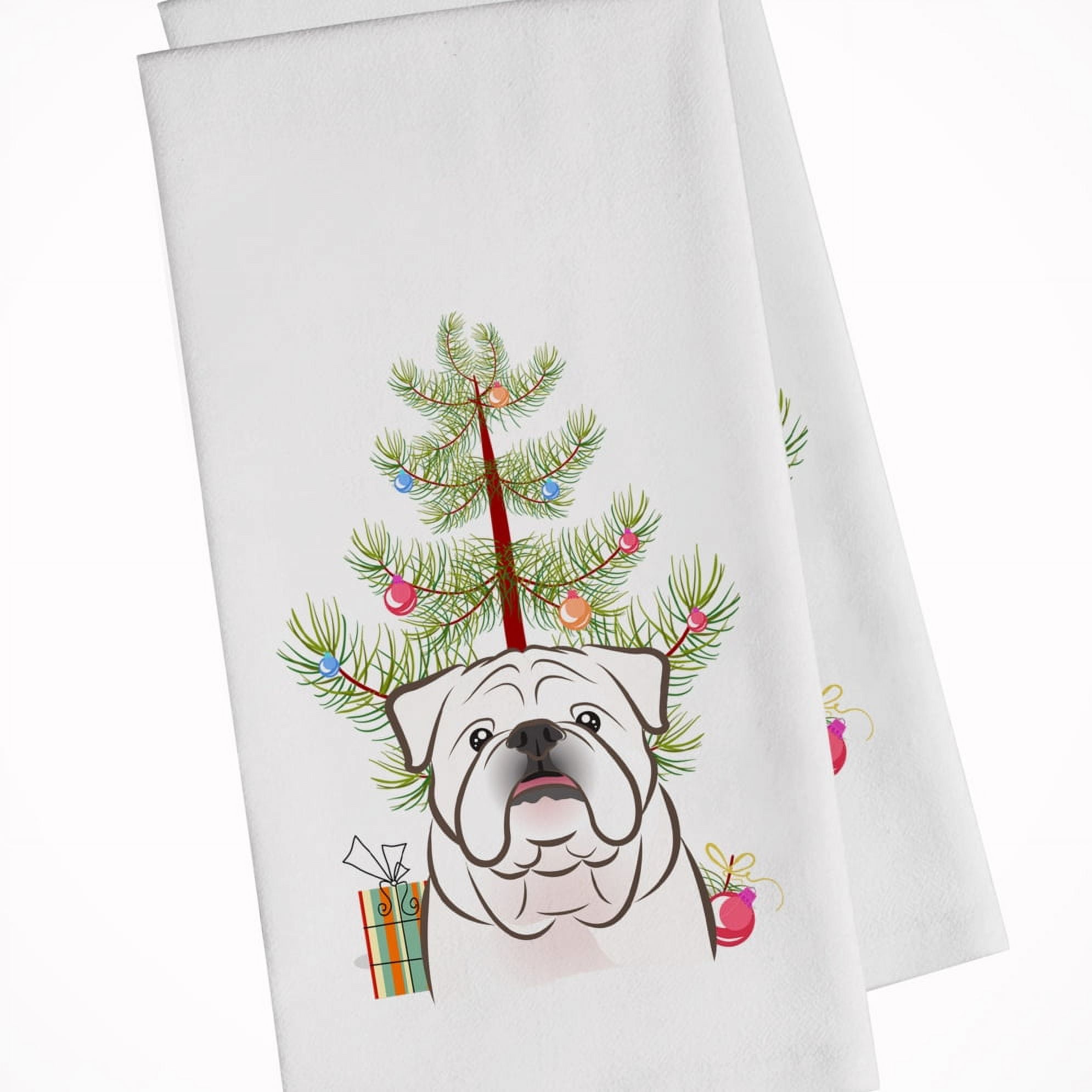 Bb1592wtkt Christmas Tree & White English Bulldog White Kitchen Towel - Set Of 2