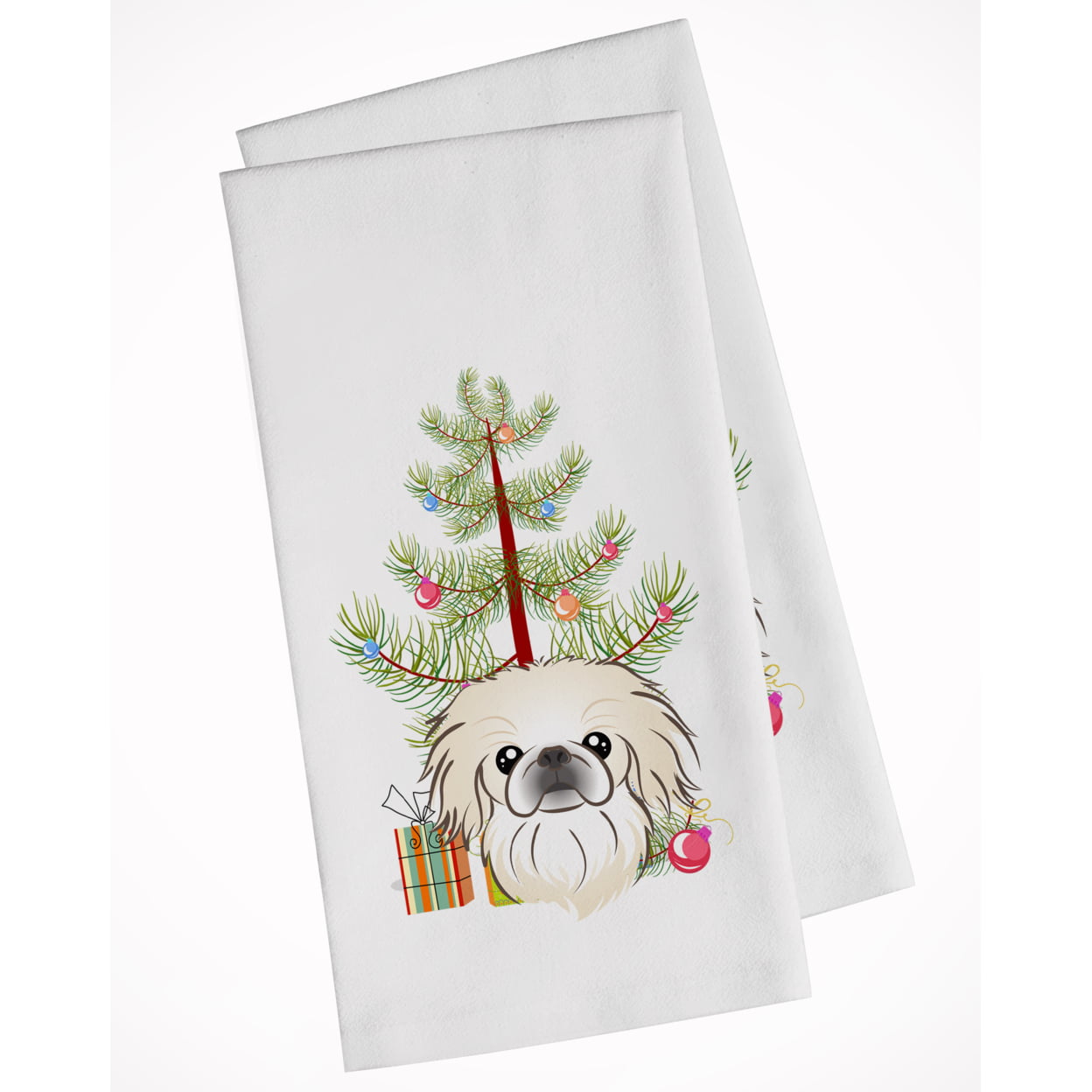 Bb1593wtkt Christmas Tree & Pekingese White Kitchen Towel - Set Of 2