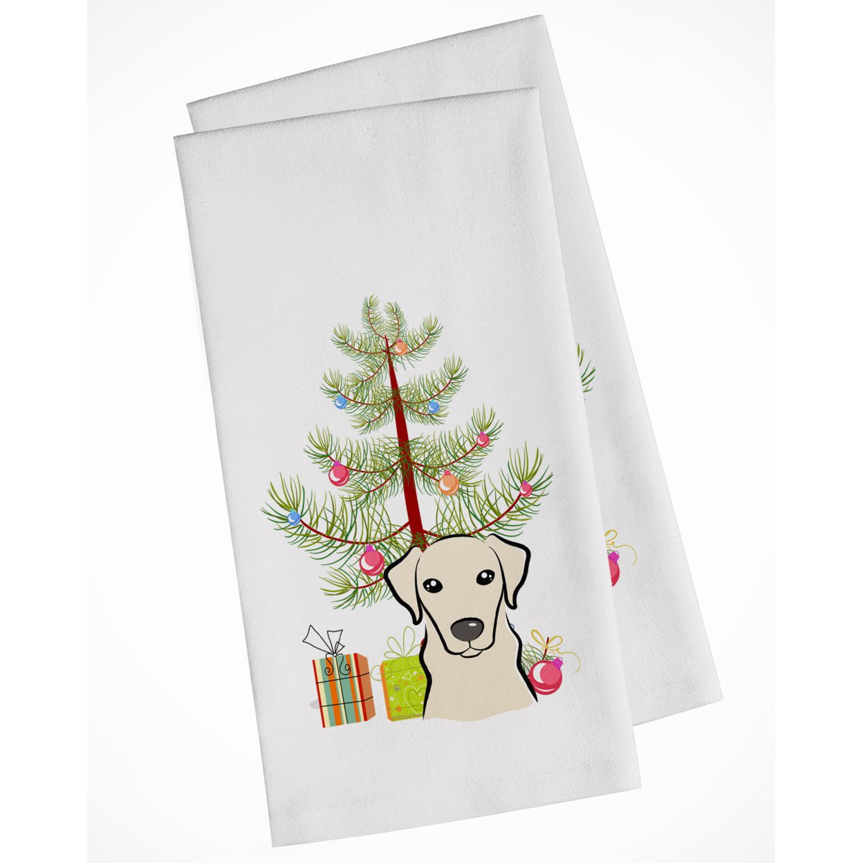 Bb1594wtkt Christmas Tree & Yellow Labrador White Kitchen Towel - Set Of 2