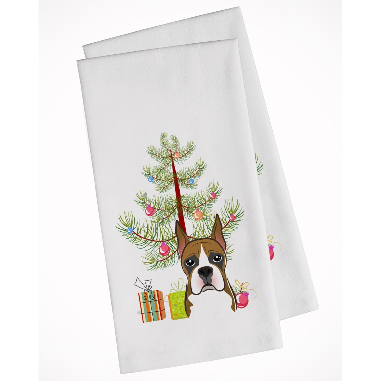 Bb1595wtkt Christmas Tree & Boxer White Kitchen Towel - Set Of 2