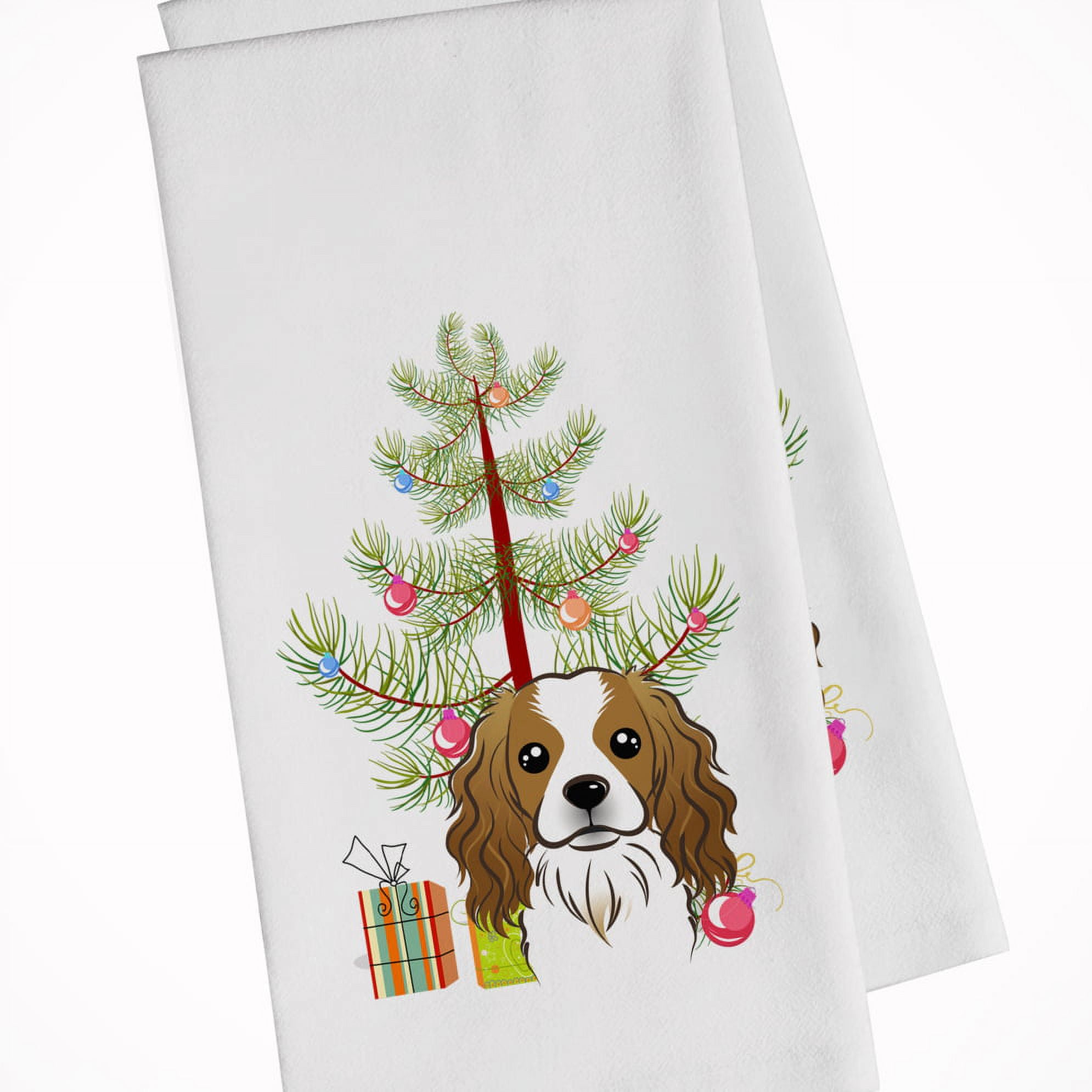 Bb1596wtkt Christmas Tree & Cavalier Spaniel White Kitchen Towel - Set Of 2