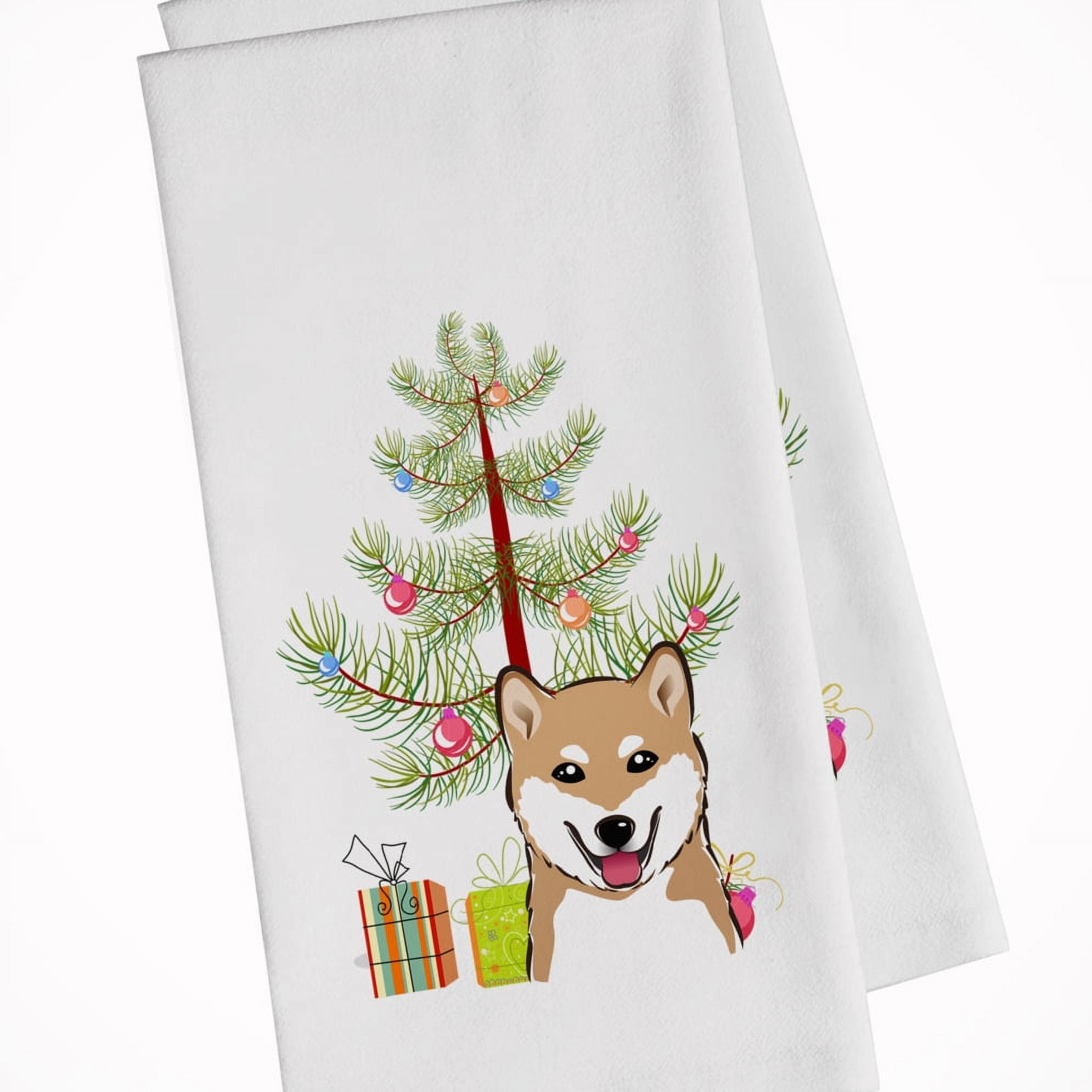 Bb1597wtkt Christmas Tree & Shiba Inu White Kitchen Towel - Set Of 2