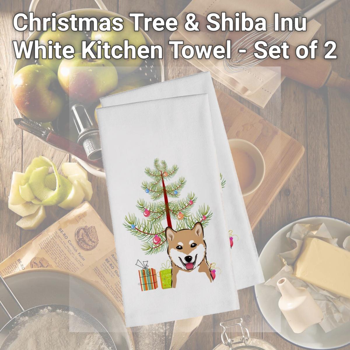 Picture of Carolines Treasures BB1597WTKT Christmas Tree & Shiba Inu White Kitchen Towel - Set of 2