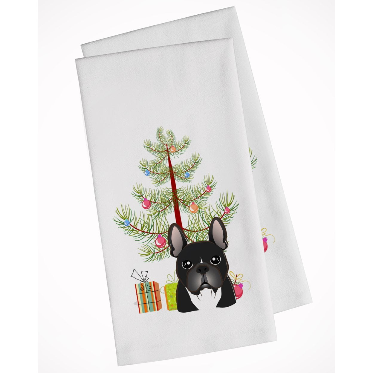 Bb1599wtkt Christmas Tree & French Bulldog White Kitchen Towel - Set Of 2