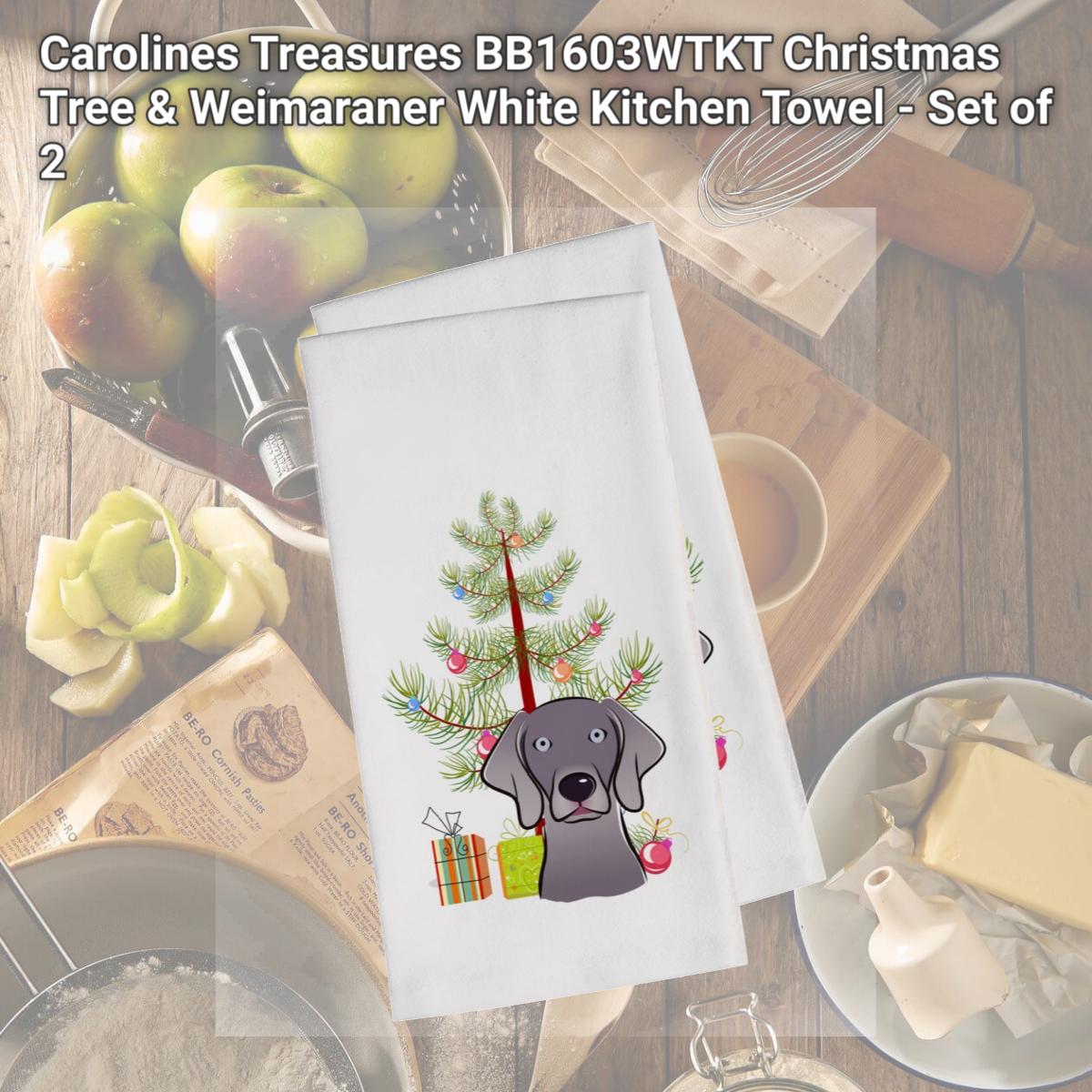 Picture of Carolines Treasures BB1603WTKT Christmas Tree & Weimaraner White Kitchen Towel - Set of 2