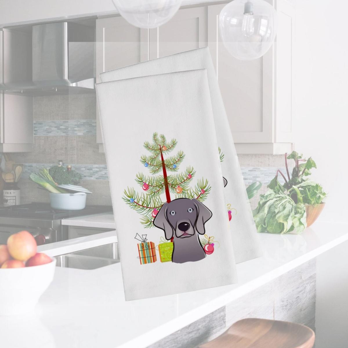 Picture of Carolines Treasures BB1603WTKT Christmas Tree & Weimaraner White Kitchen Towel - Set of 2