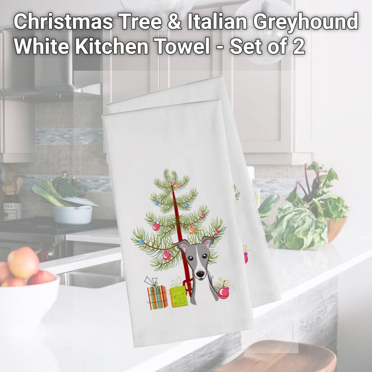 Picture of Carolines Treasures BB1608WTKT Christmas Tree & Italian Greyhound White Kitchen Towel - Set of 2