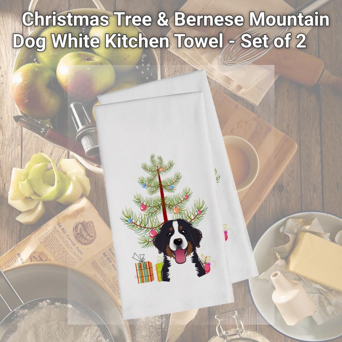 Picture of Carolines Treasures BB1609WTKT Christmas Tree & Bernese Mountain Dog White Kitchen Towel - Set of 2