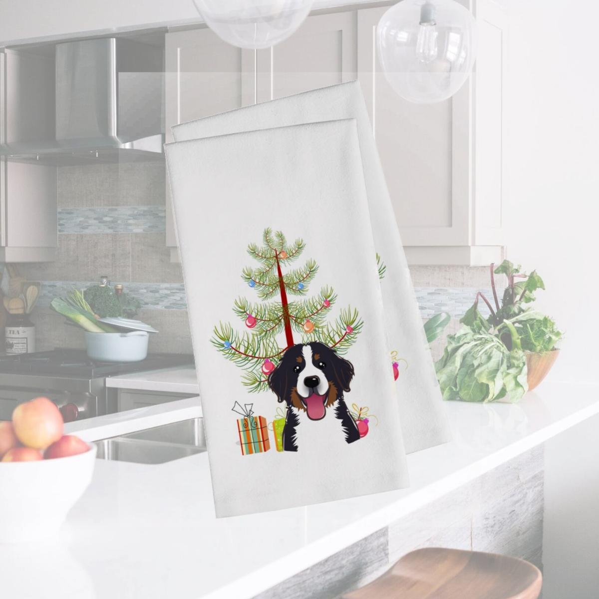 Picture of Carolines Treasures BB1609WTKT Christmas Tree & Bernese Mountain Dog White Kitchen Towel - Set of 2