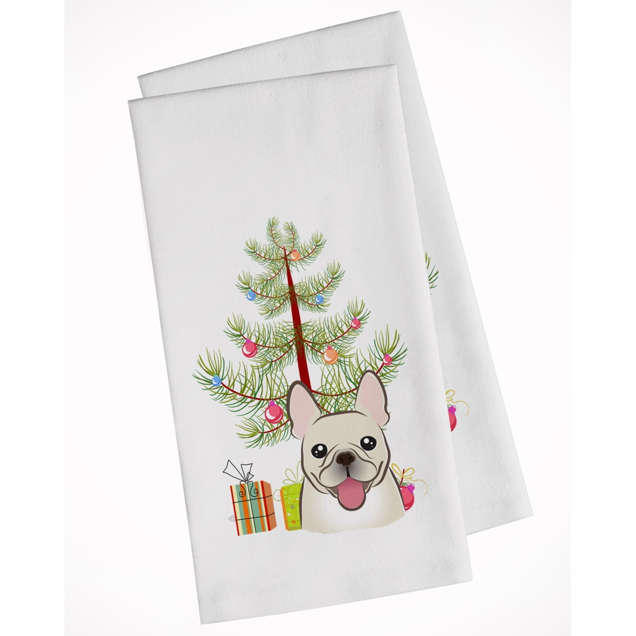 Bb1610wtkt Christmas Tree & French Bulldog White Kitchen Towel - Set Of 2