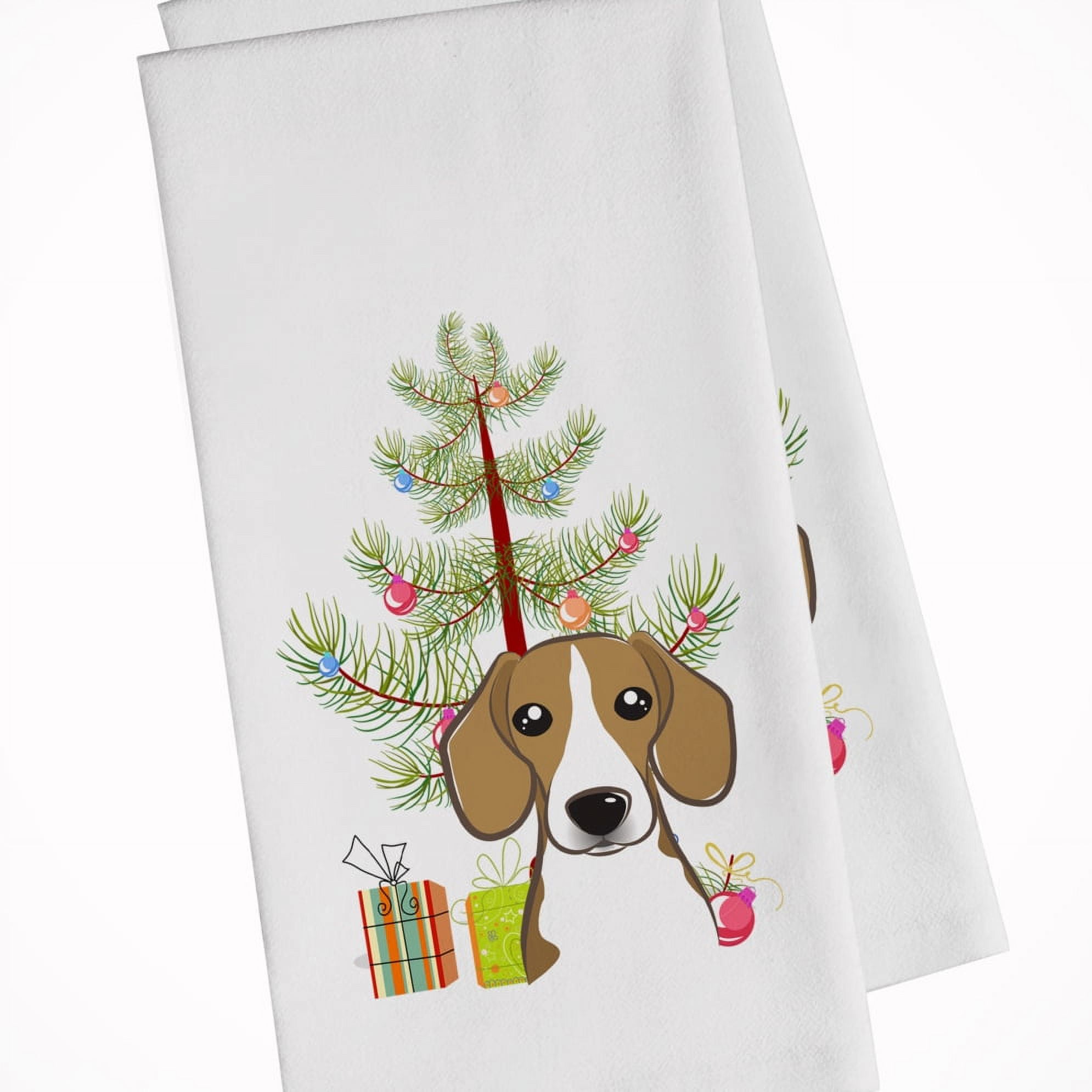 Bb1611wtkt Christmas Tree & Beagle White Kitchen Towel - Set Of 2