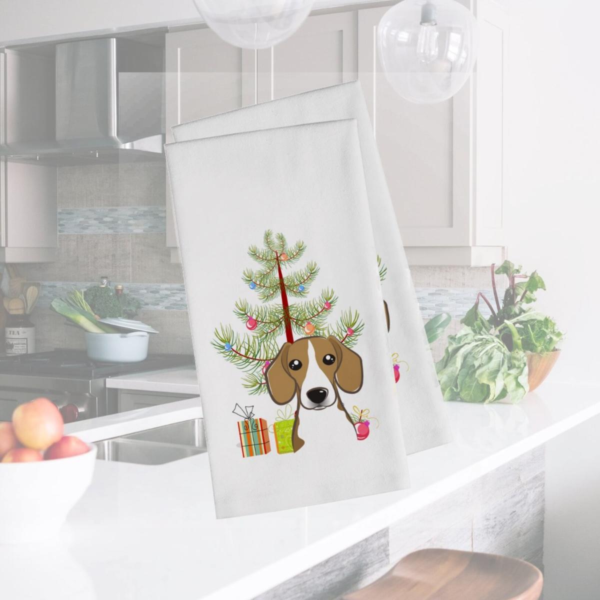 Picture of Carolines Treasures BB1611WTKT Christmas Tree & Beagle White Kitchen Towel - Set of 2