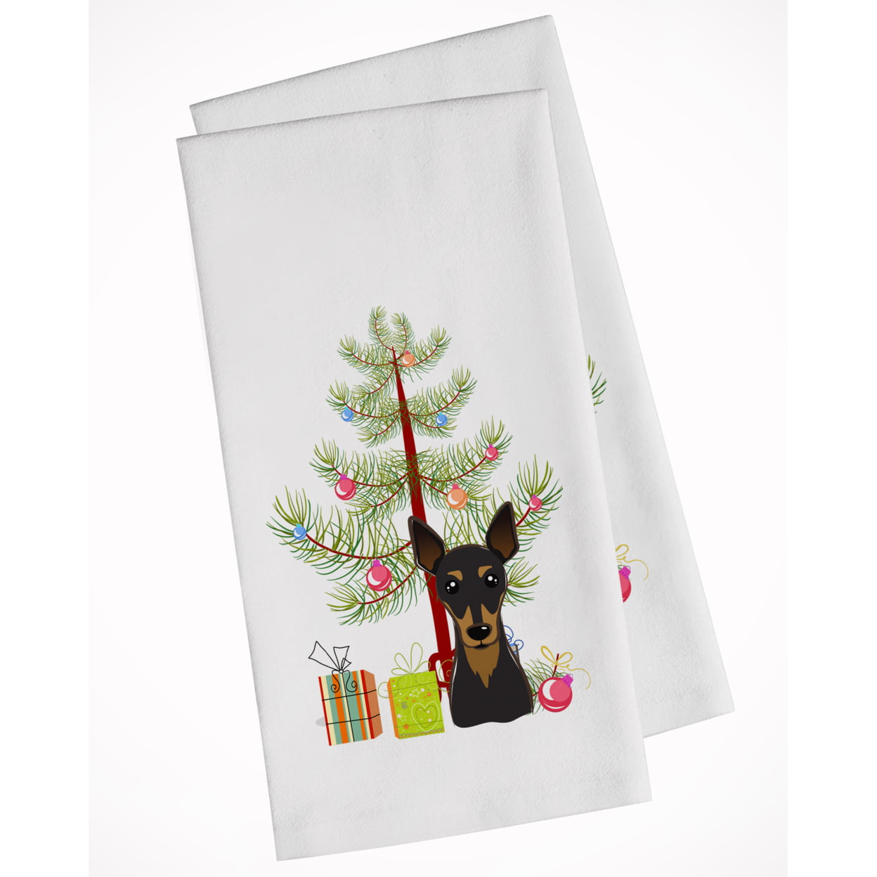 Bb1612wtkt Christmas Tree & Min Pin White Kitchen Towel - Set Of 2