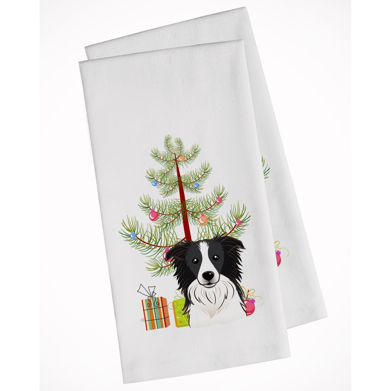 Bb1613wtkt Christmas Tree & Border Collie White Kitchen Towel - Set Of 2