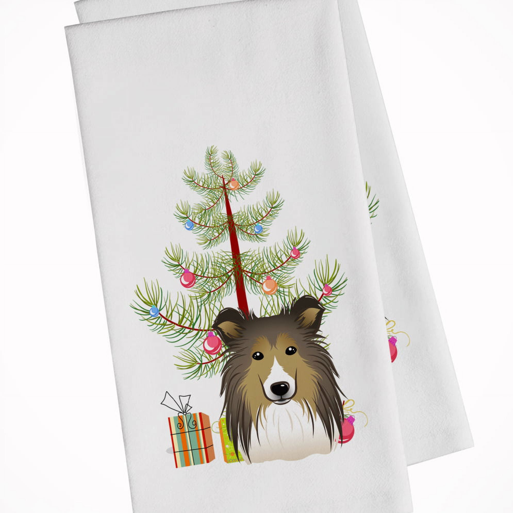 Bb1614wtkt Christmas Tree & Sheltie White Kitchen Towel - Set Of 2