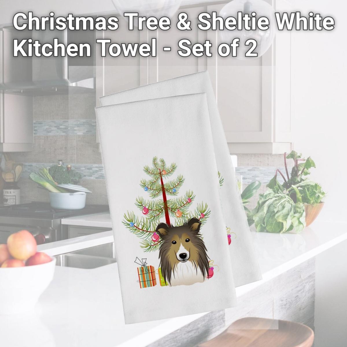 Picture of Carolines Treasures BB1614WTKT Christmas Tree & Sheltie White Kitchen Towel - Set of 2