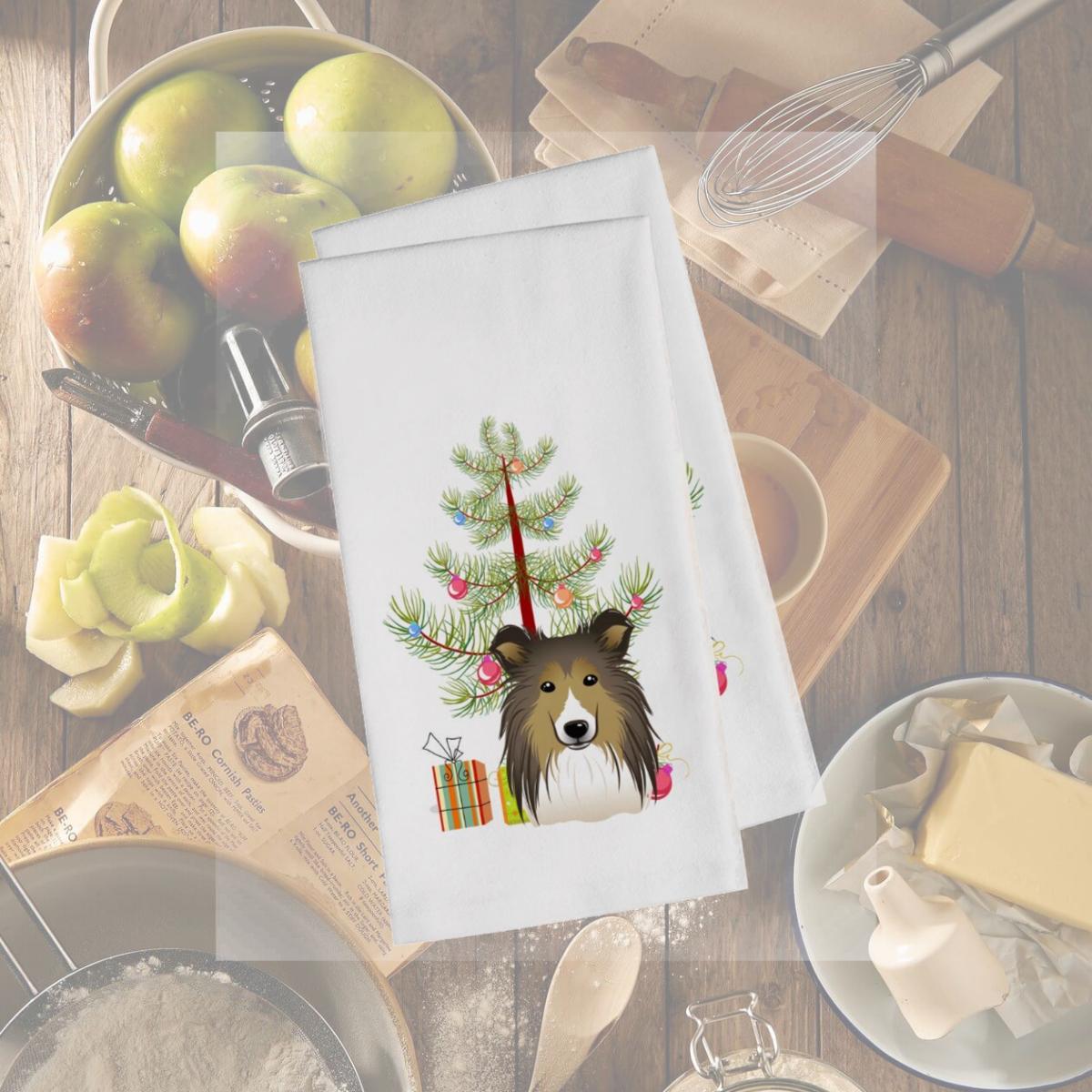 Picture of Carolines Treasures BB1614WTKT Christmas Tree & Sheltie White Kitchen Towel - Set of 2