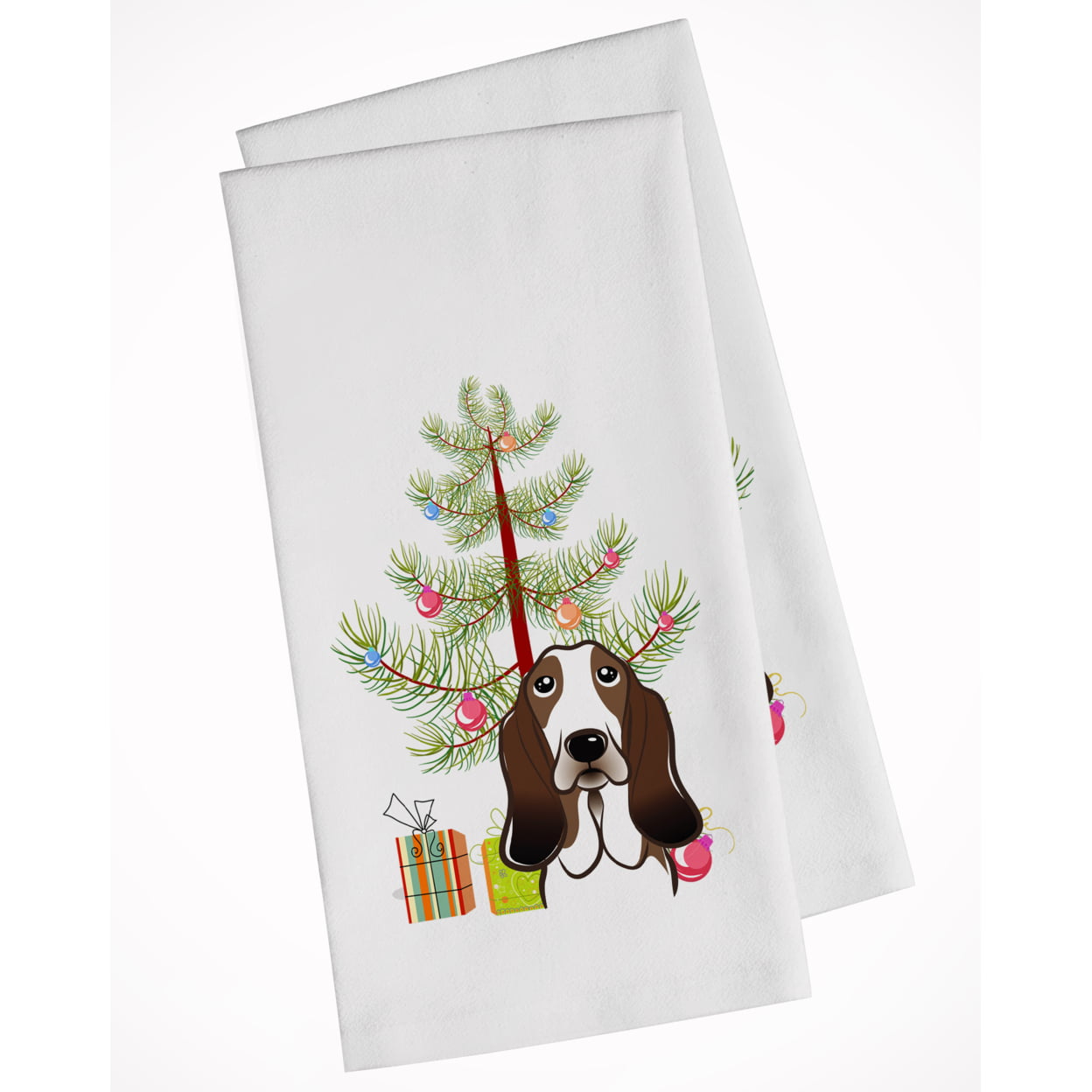 Bb1615wtkt Christmas Tree & Basset Hound White Kitchen Towel - Set Of 2