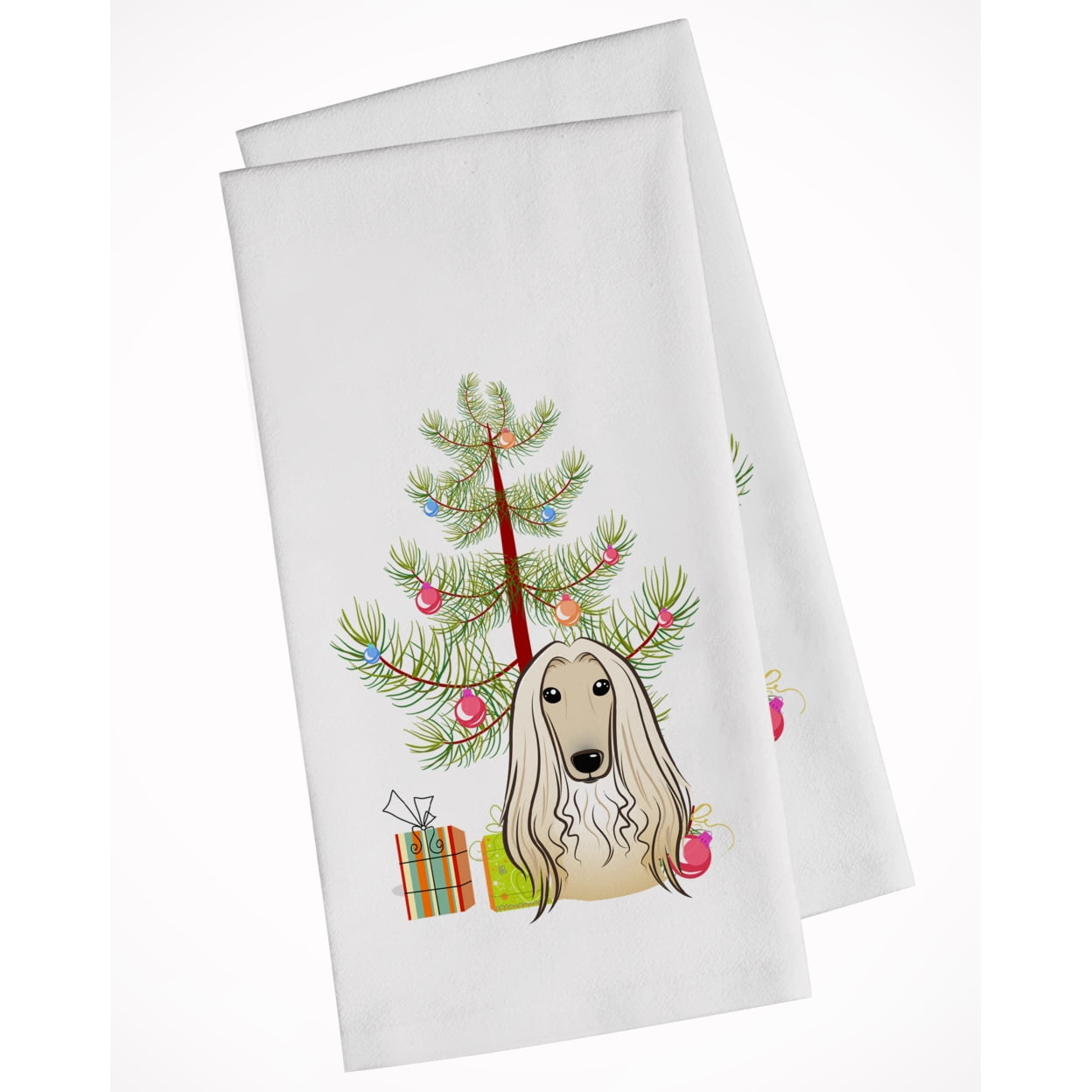Bb1616wtkt Christmas Tree & Afghan Hound White Kitchen Towel - Set Of 2