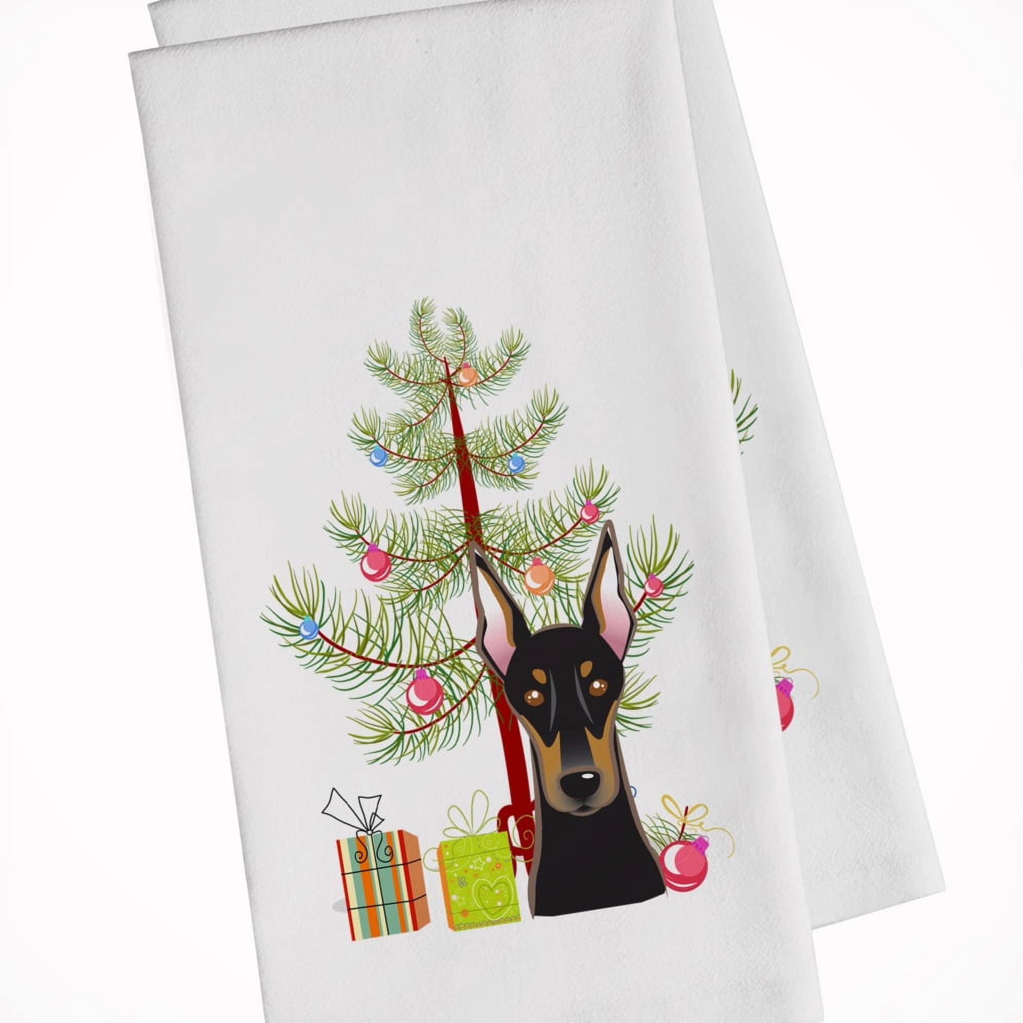 Bb1617wtkt Christmas Tree & Doberman White Kitchen Towel - Set Of 2