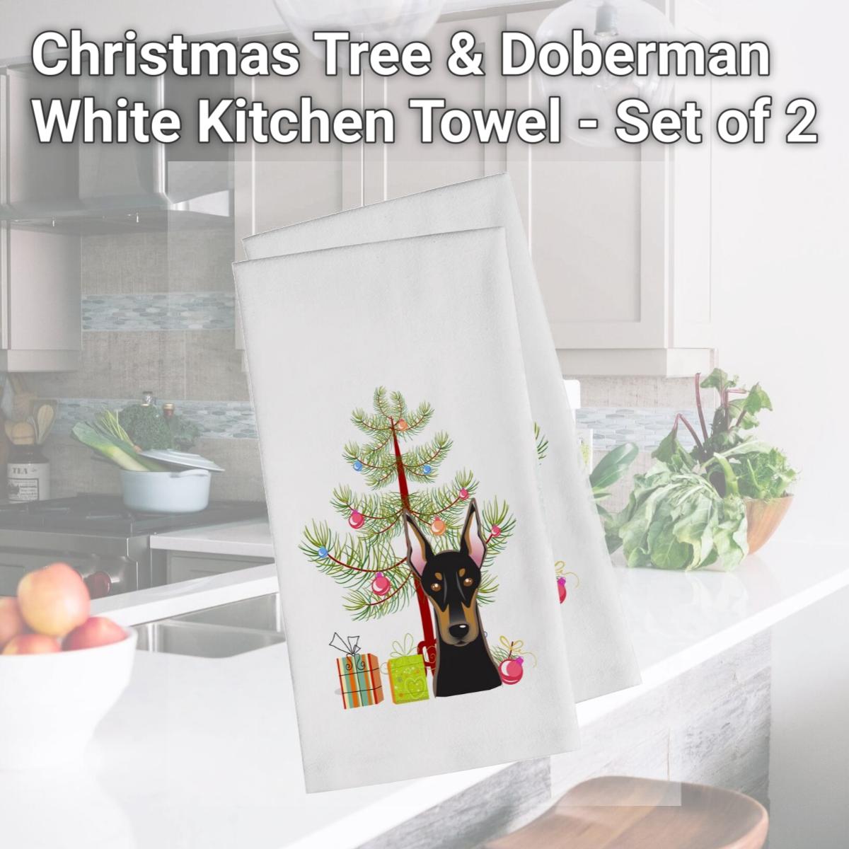Picture of Carolines Treasures BB1617WTKT Christmas Tree & Doberman White Kitchen Towel - Set of 2
