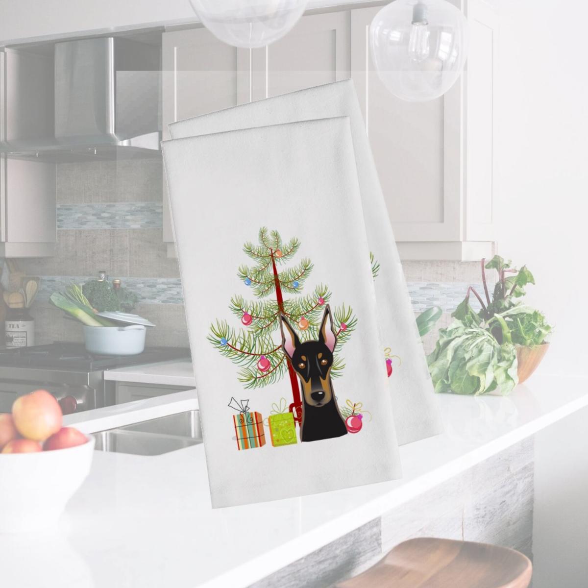 Picture of Carolines Treasures BB1617WTKT Christmas Tree & Doberman White Kitchen Towel - Set of 2