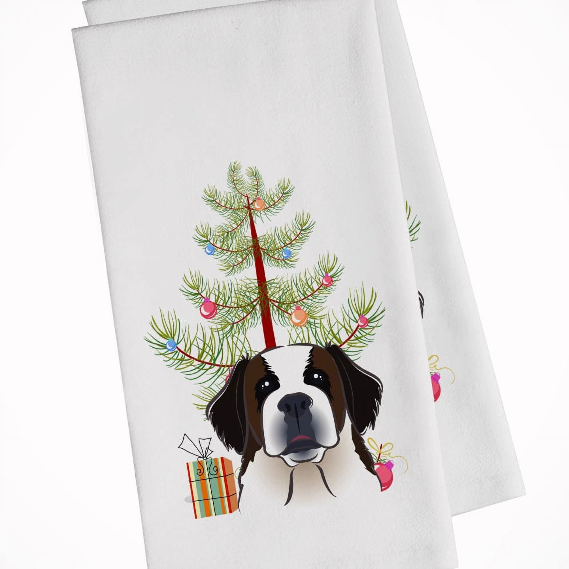 Bb1618wtkt Christmas Tree & Saint Bernard White Kitchen Towel - Set Of 2