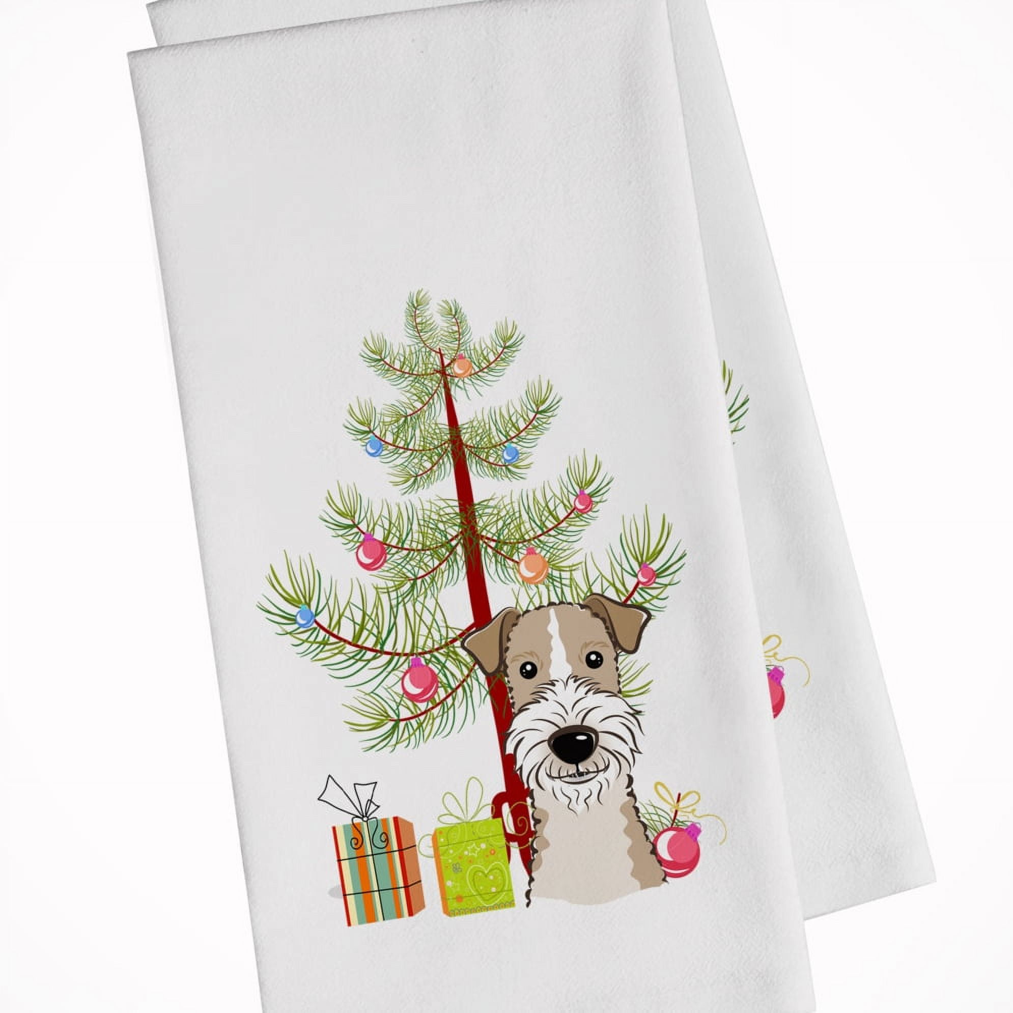 Bb1619wtkt Christmas Tree & Wire Haired Fox Terrier White Kitchen Towel - Set Of 2