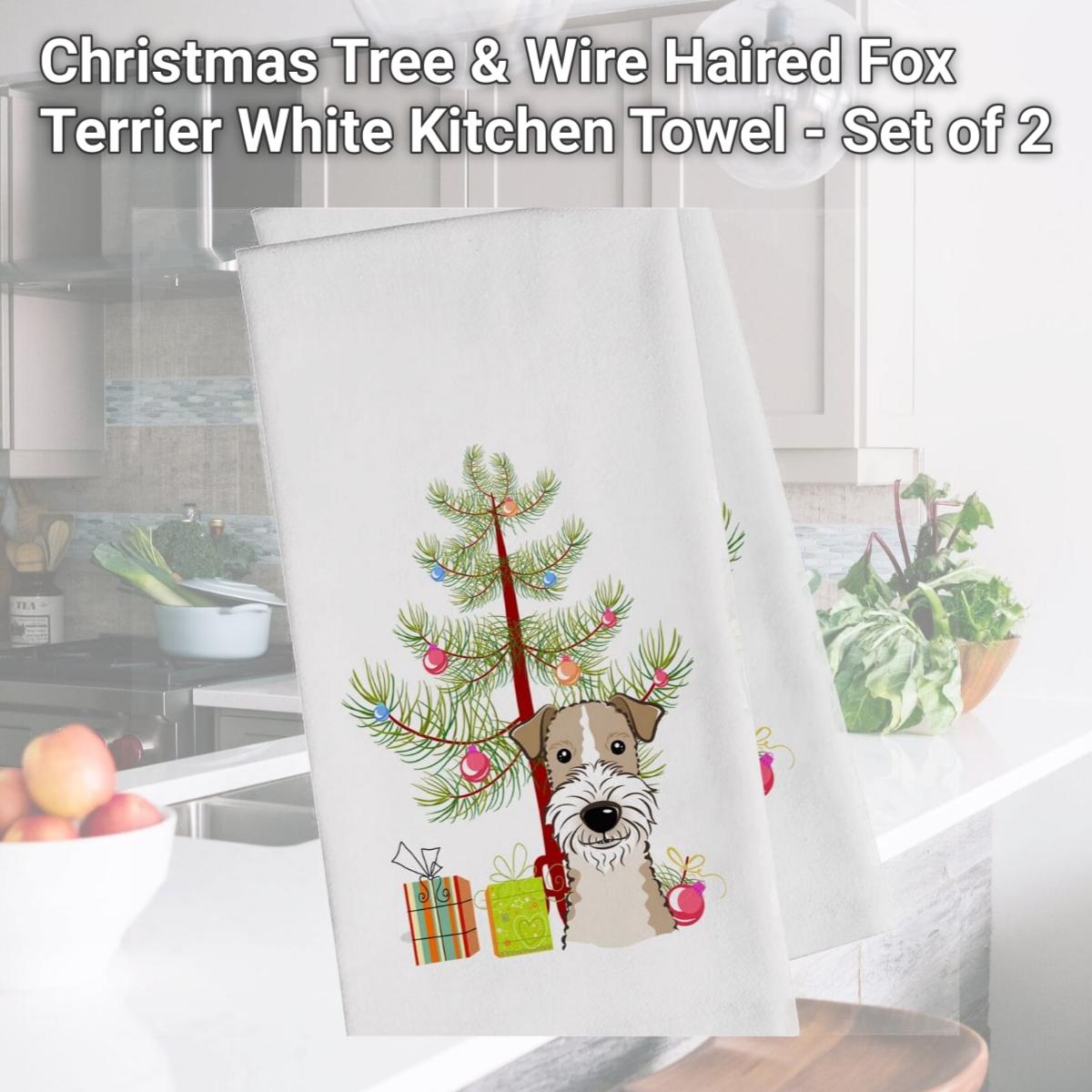 Picture of Carolines Treasures BB1619WTKT Christmas Tree & Wire Haired Fox Terrier White Kitchen Towel - Set of 2