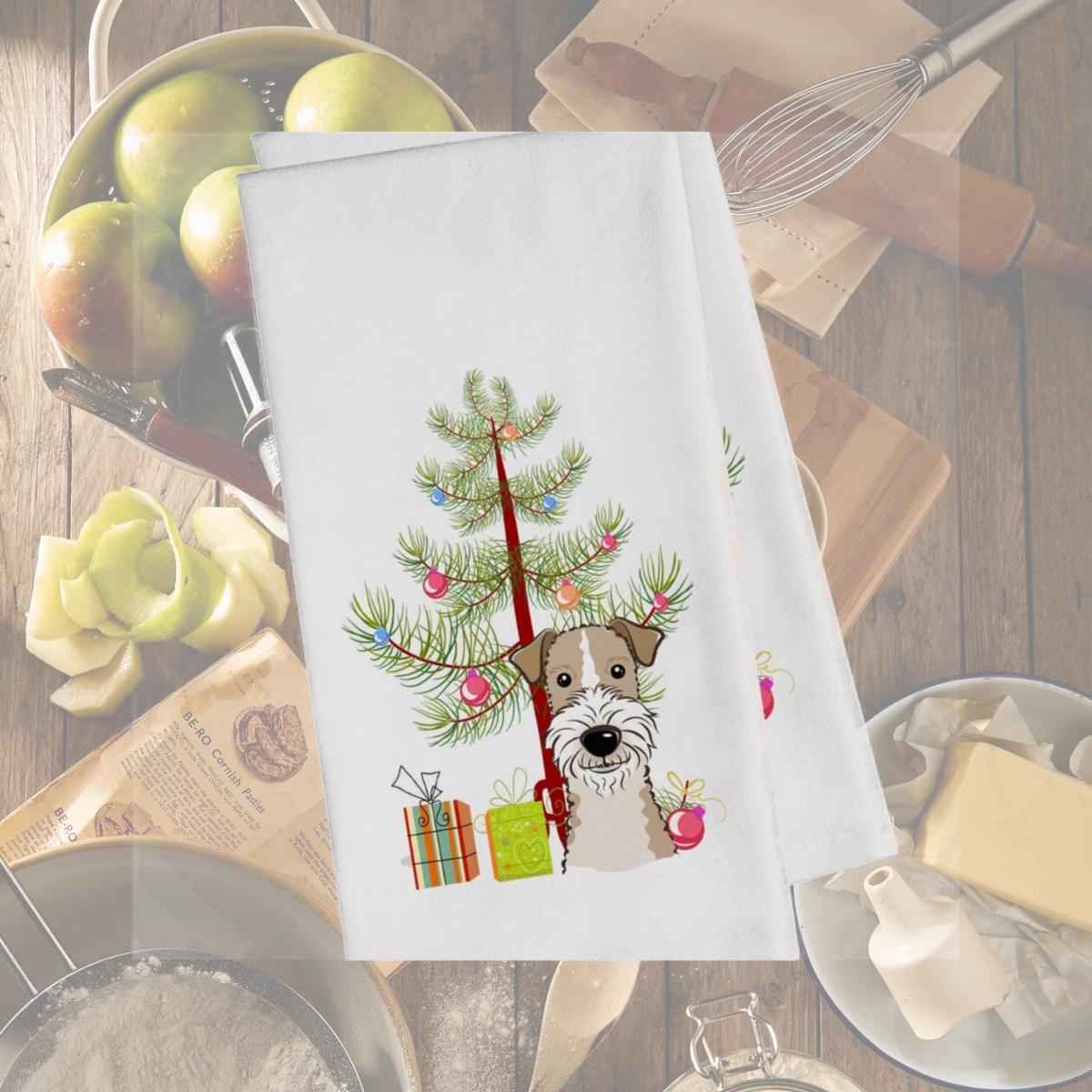 Picture of Carolines Treasures BB1619WTKT Christmas Tree & Wire Haired Fox Terrier White Kitchen Towel - Set of 2