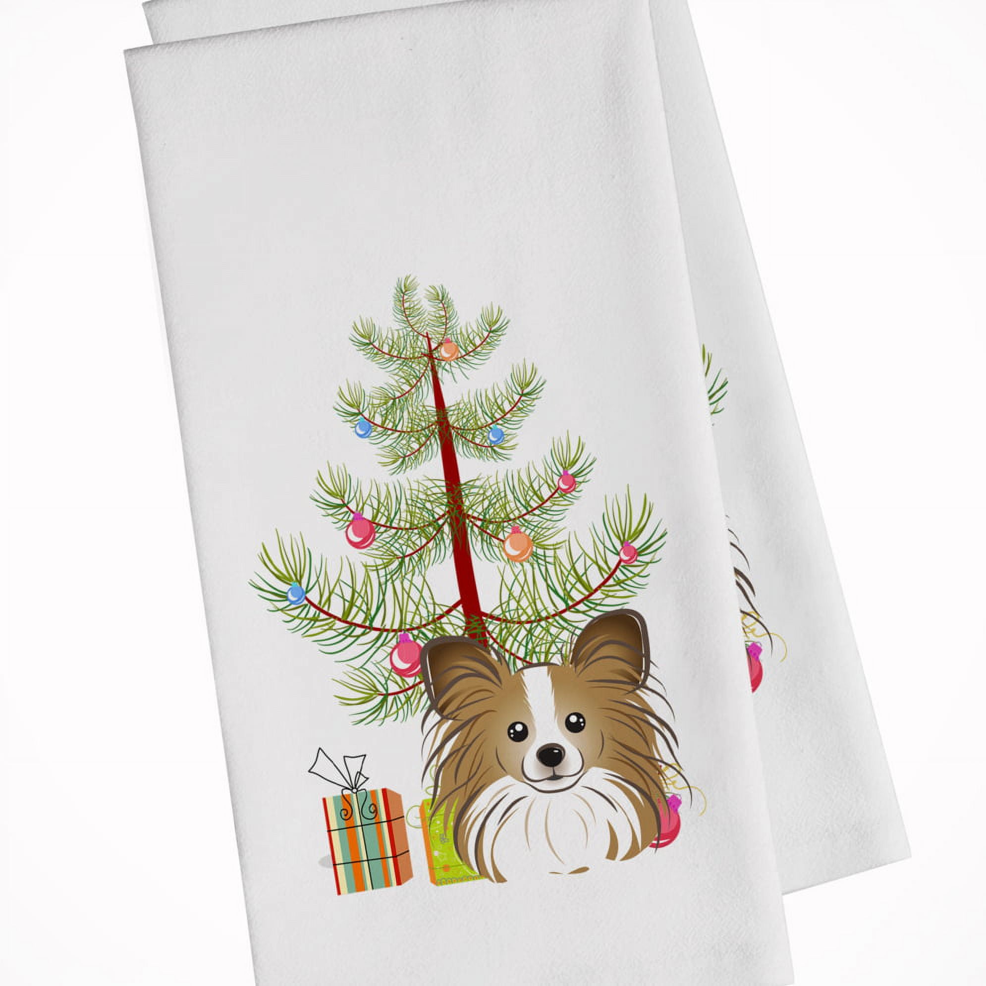 Bb1620wtkt Christmas Tree & Papillon White Kitchen Towel - Set Of 2