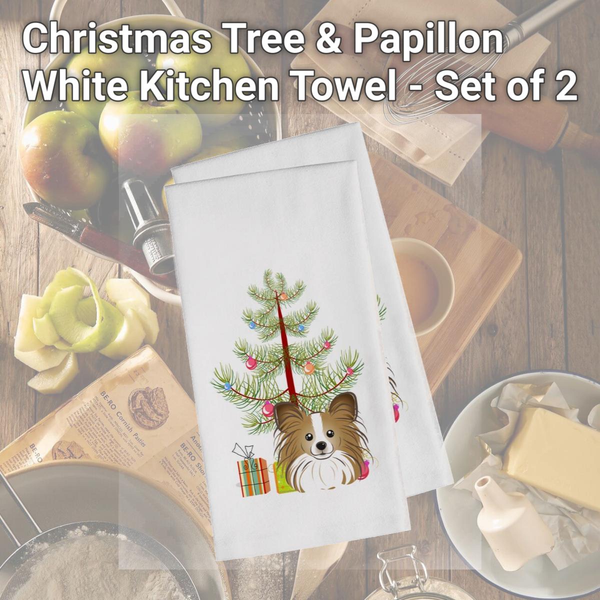 Picture of Carolines Treasures BB1620WTKT Christmas Tree & Papillon White Kitchen Towel - Set of 2