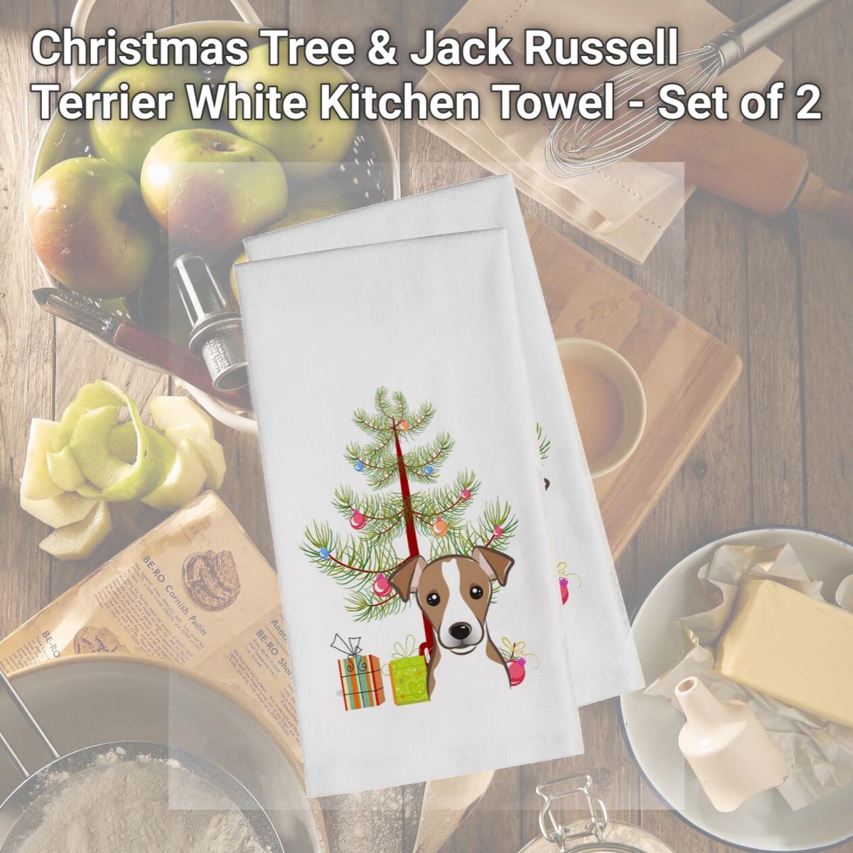 Picture of Carolines Treasures BB1632WTKT Christmas Tree & Jack Russell Terrier White Kitchen Towel - Set of 2