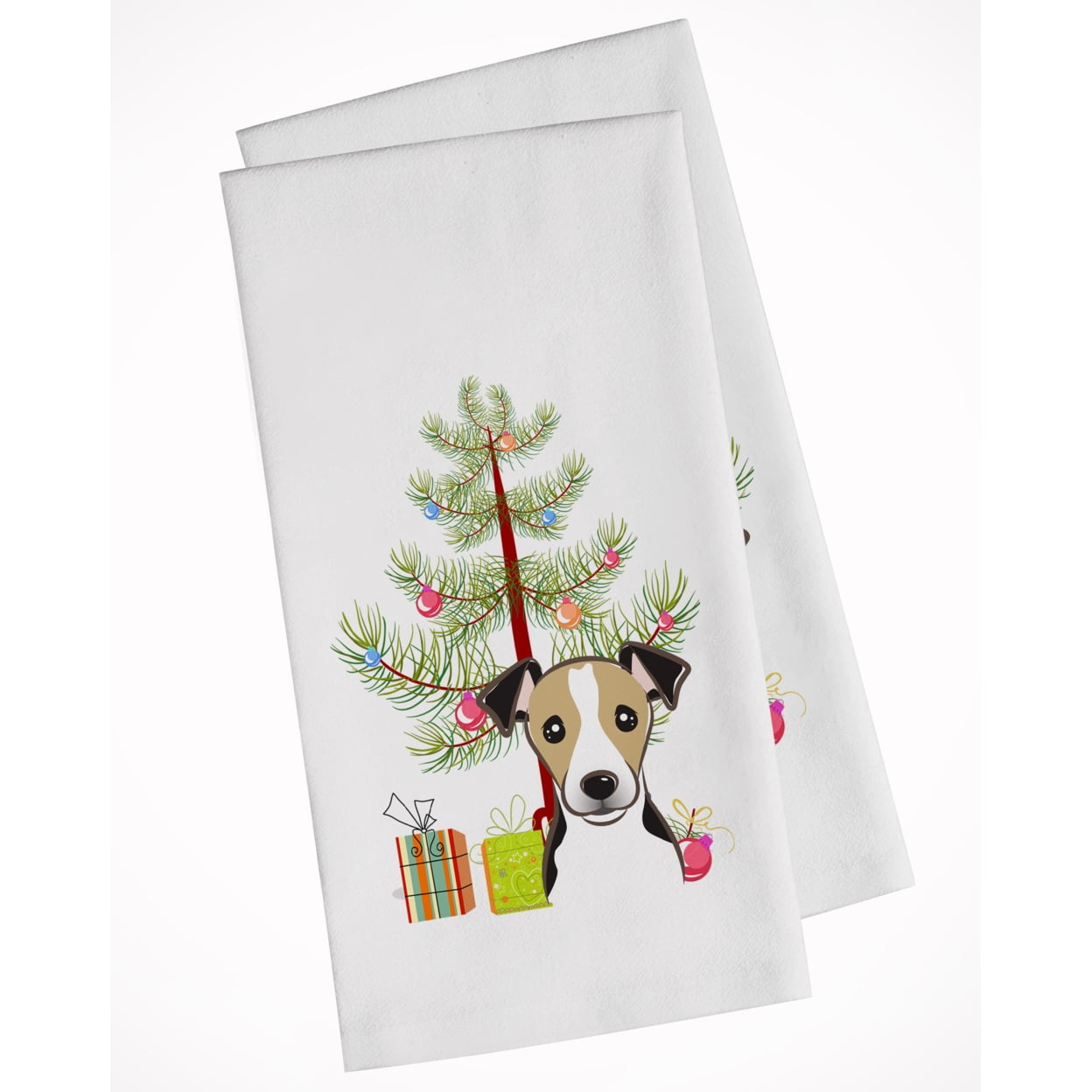 Bb1633wtkt Christmas Tree & Jack Russell Terrier White Kitchen Towel - Set Of 2