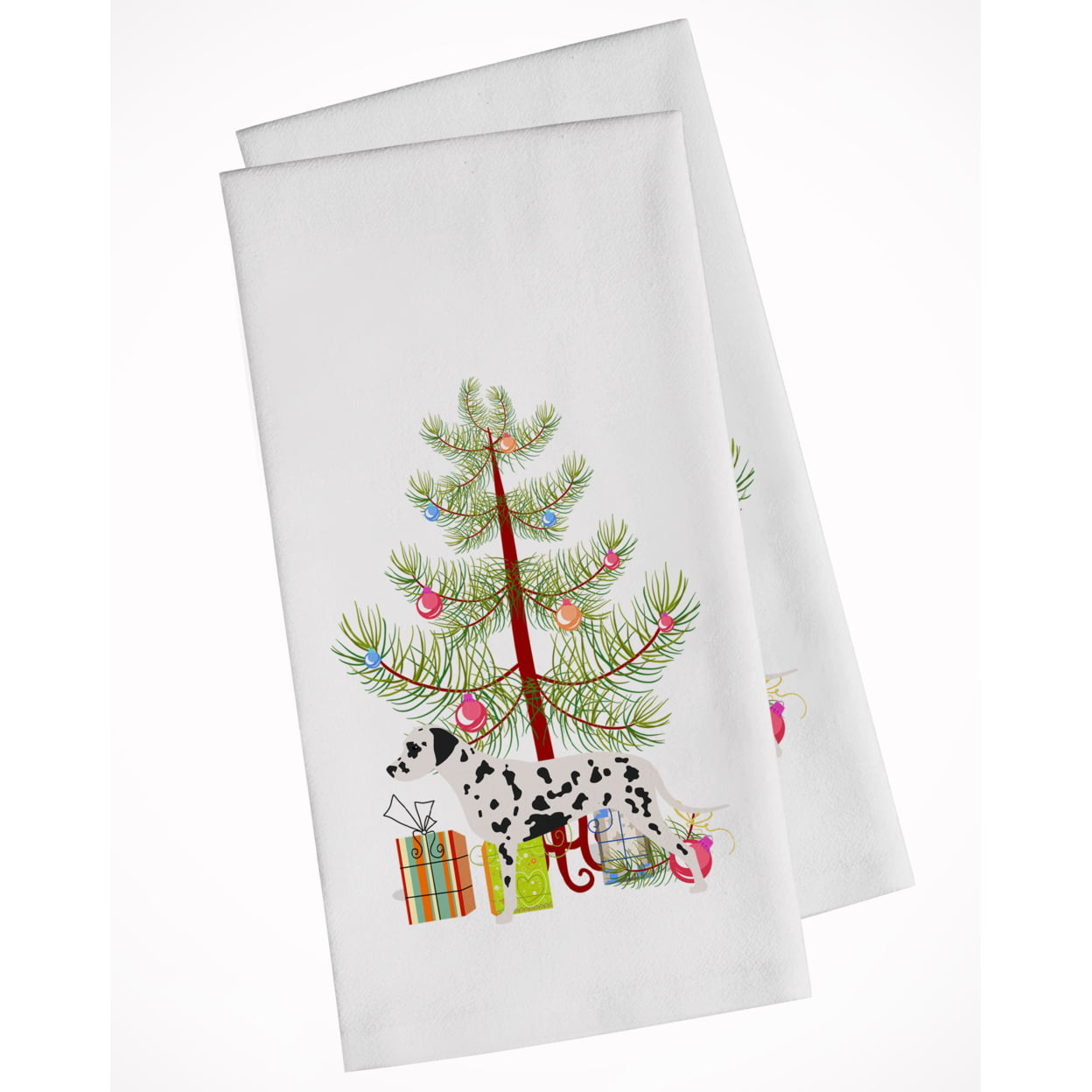 Bb2901wtkt Dalmatian Merry Christmas Tree White Kitchen Towel - Set Of 2