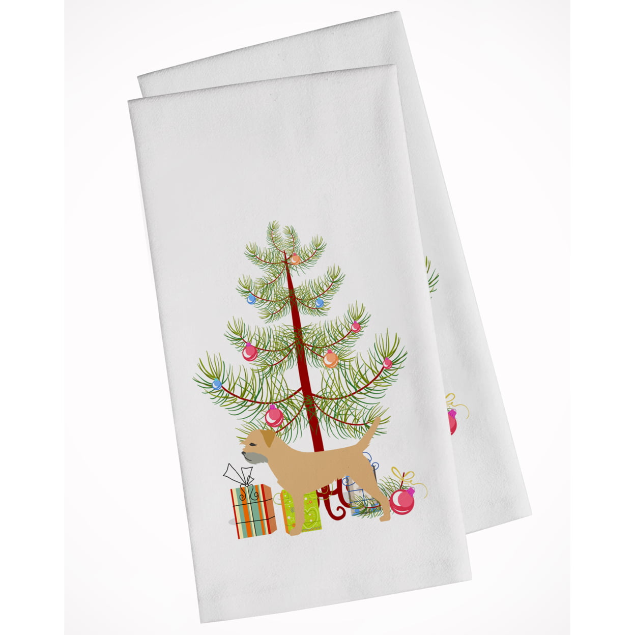 Bb2907wtkt Border Terrier Merry Christmas Tree White Kitchen Towel - Set Of 2