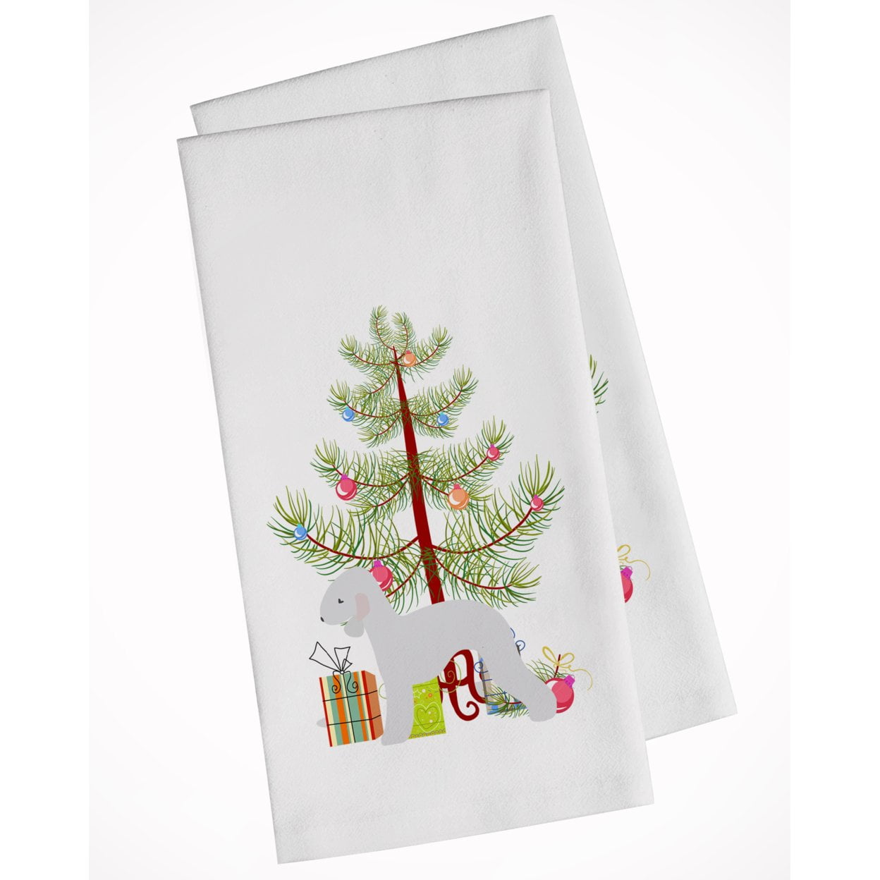 Bb2912wtkt Bedlington Terrier Merry Christmas Tree White Kitchen Towel - Set Of 2