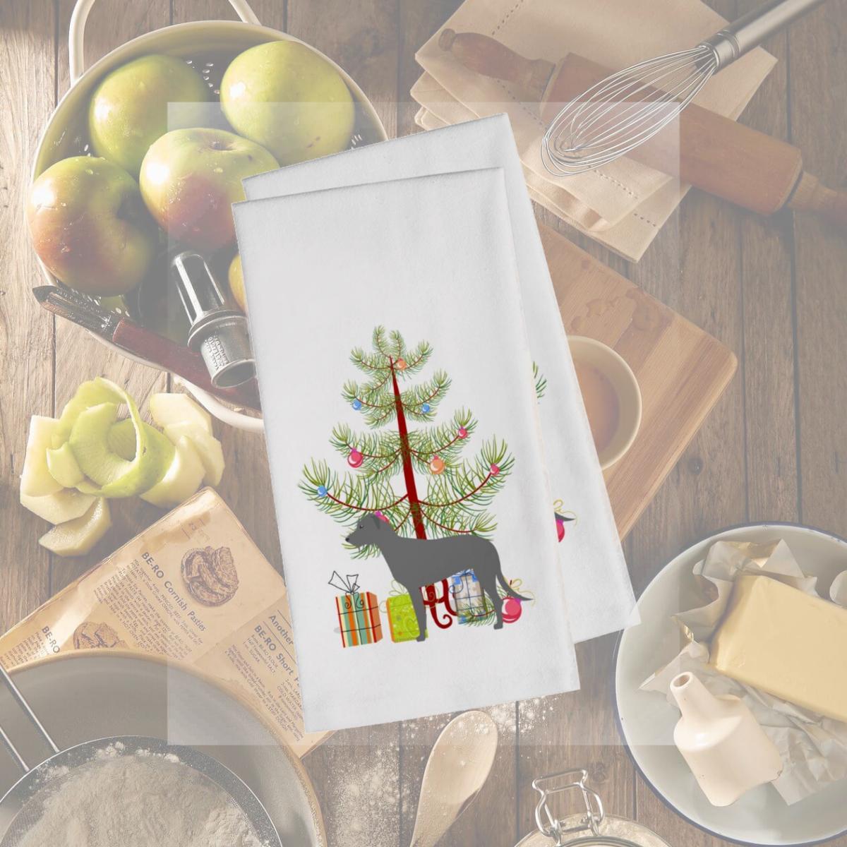 Picture of Carolines Treasures BB2921WTKT Irish Wolfhound Merry Christmas Tree White Kitchen Towel - Set of 2